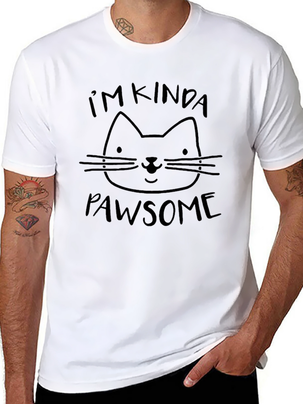 Mens Funny Pawsome Cat Graphic T-Shirt