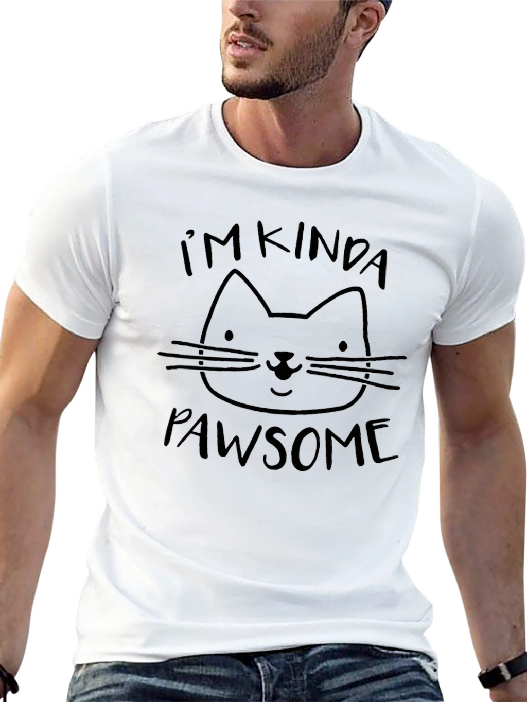 Mens Funny Pawsome Cat Graphic T-Shirt