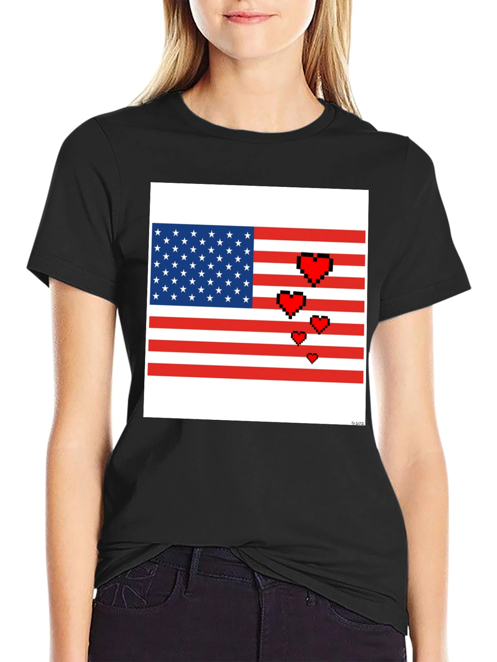 Pixel American Flag Heart T-Shirt
