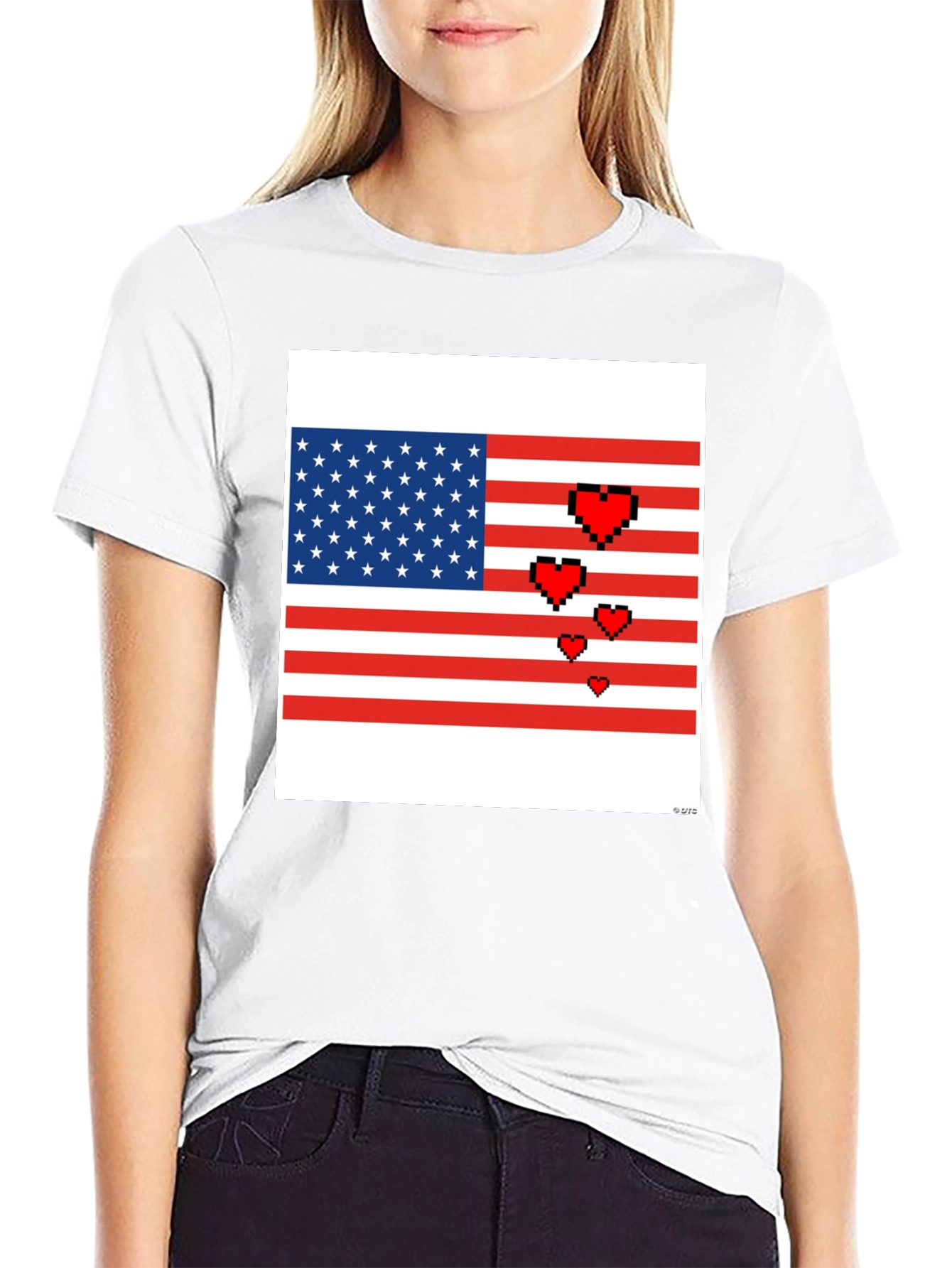 Pixel American Flag Heart T-Shirt