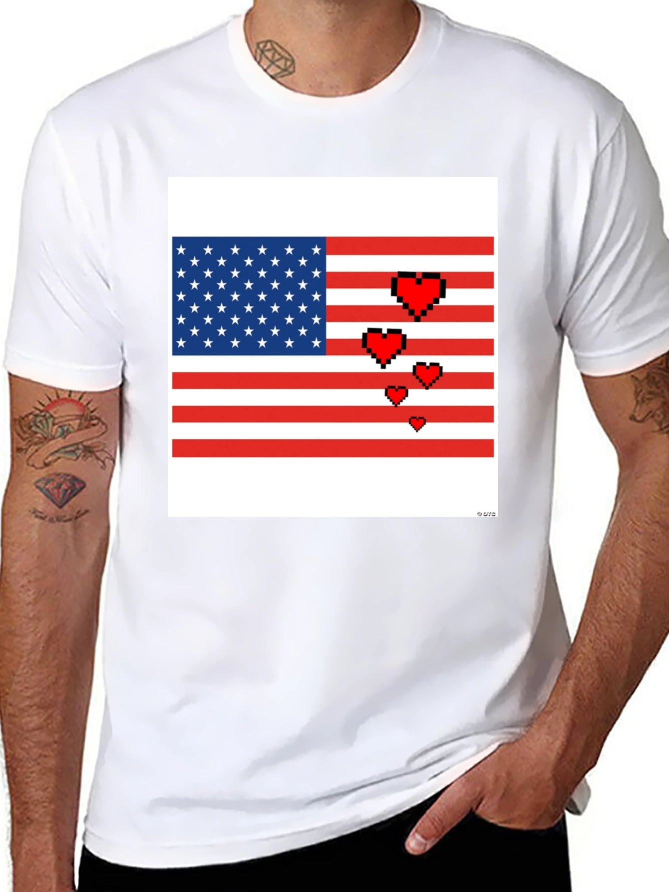 Pixel American Flag Heart T-Shirt