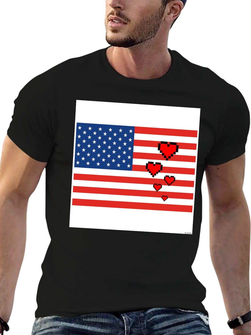 Pixel American Flag Heart T-Shirt