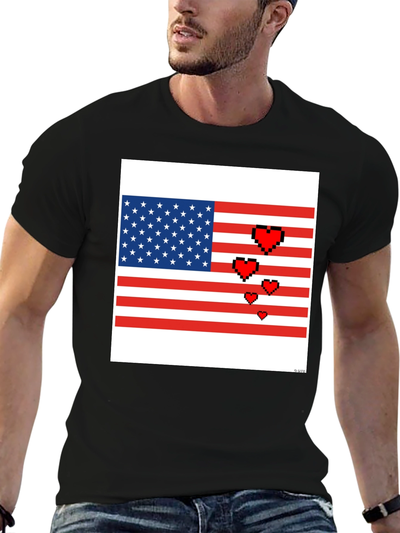 Pixel American Flag Heart T-Shirt