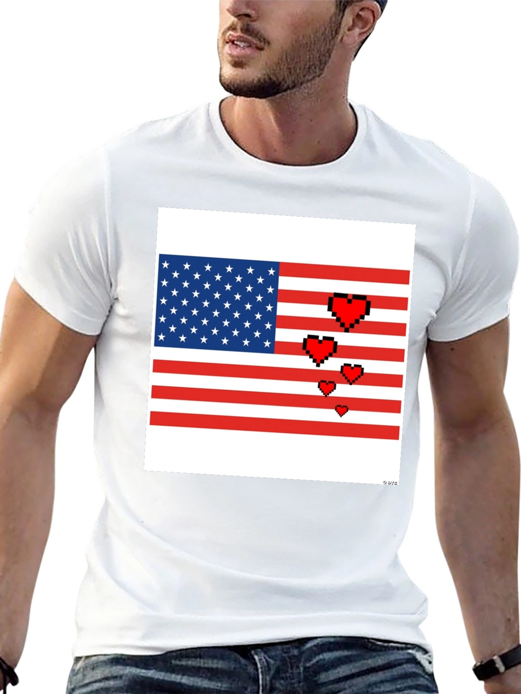 Pixel American Flag Heart T-Shirt