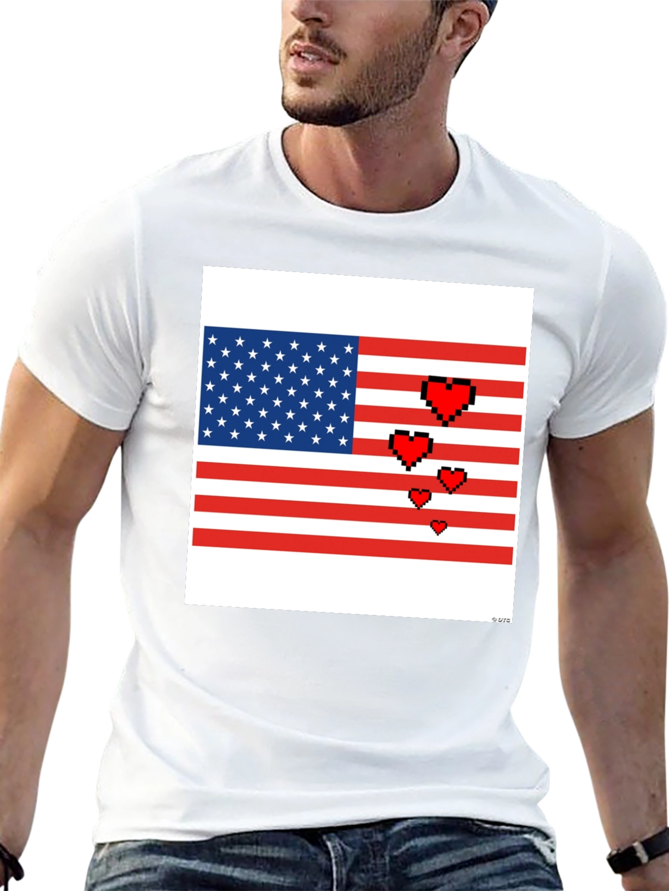 Pixel American Flag Heart T-Shirt