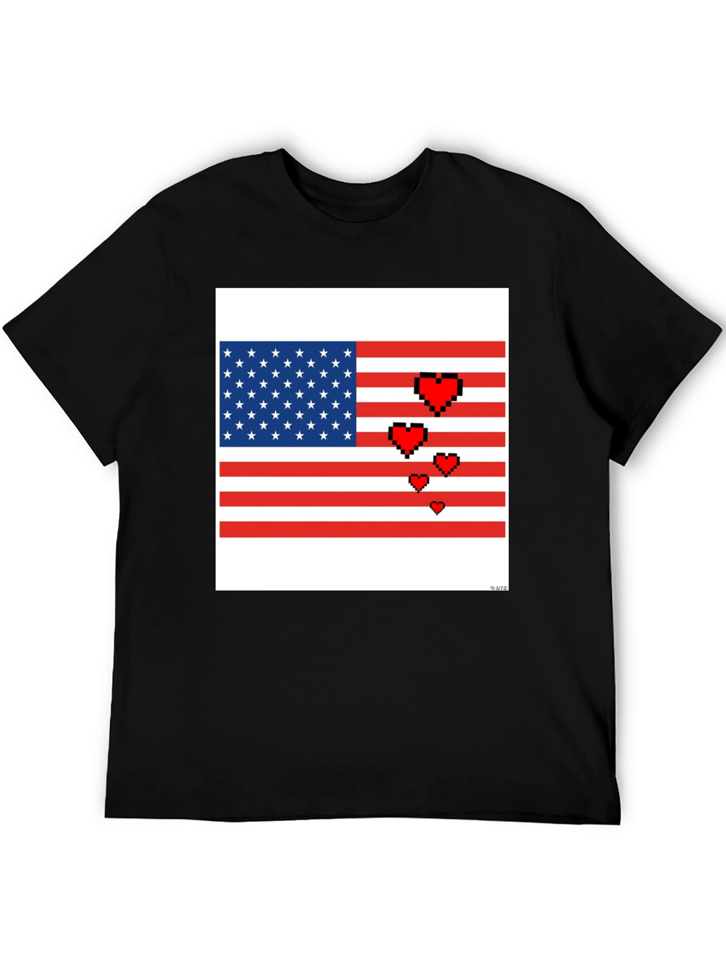 Pixel American Flag Heart T-Shirt