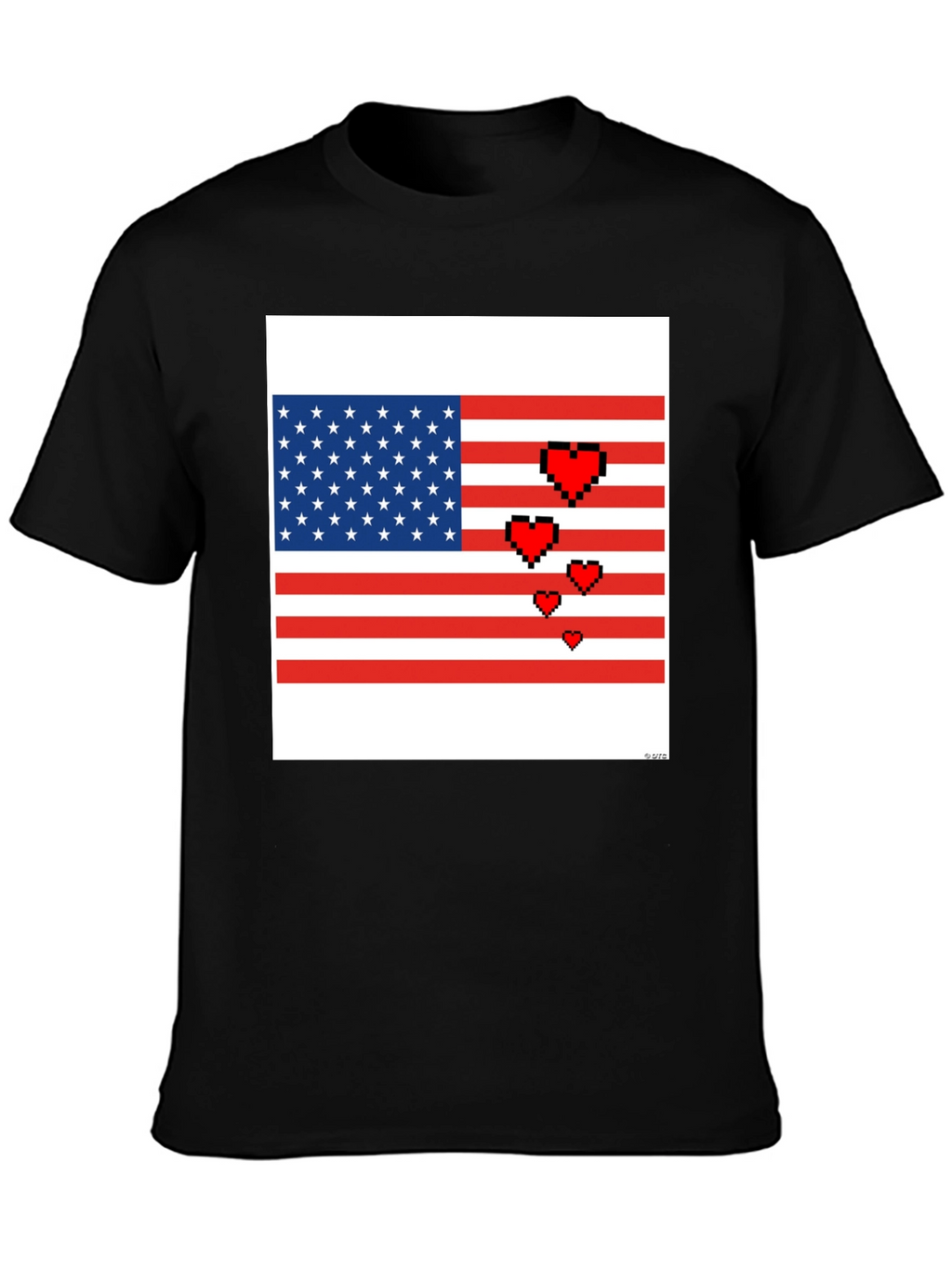 Pixel American Flag Heart T-Shirt