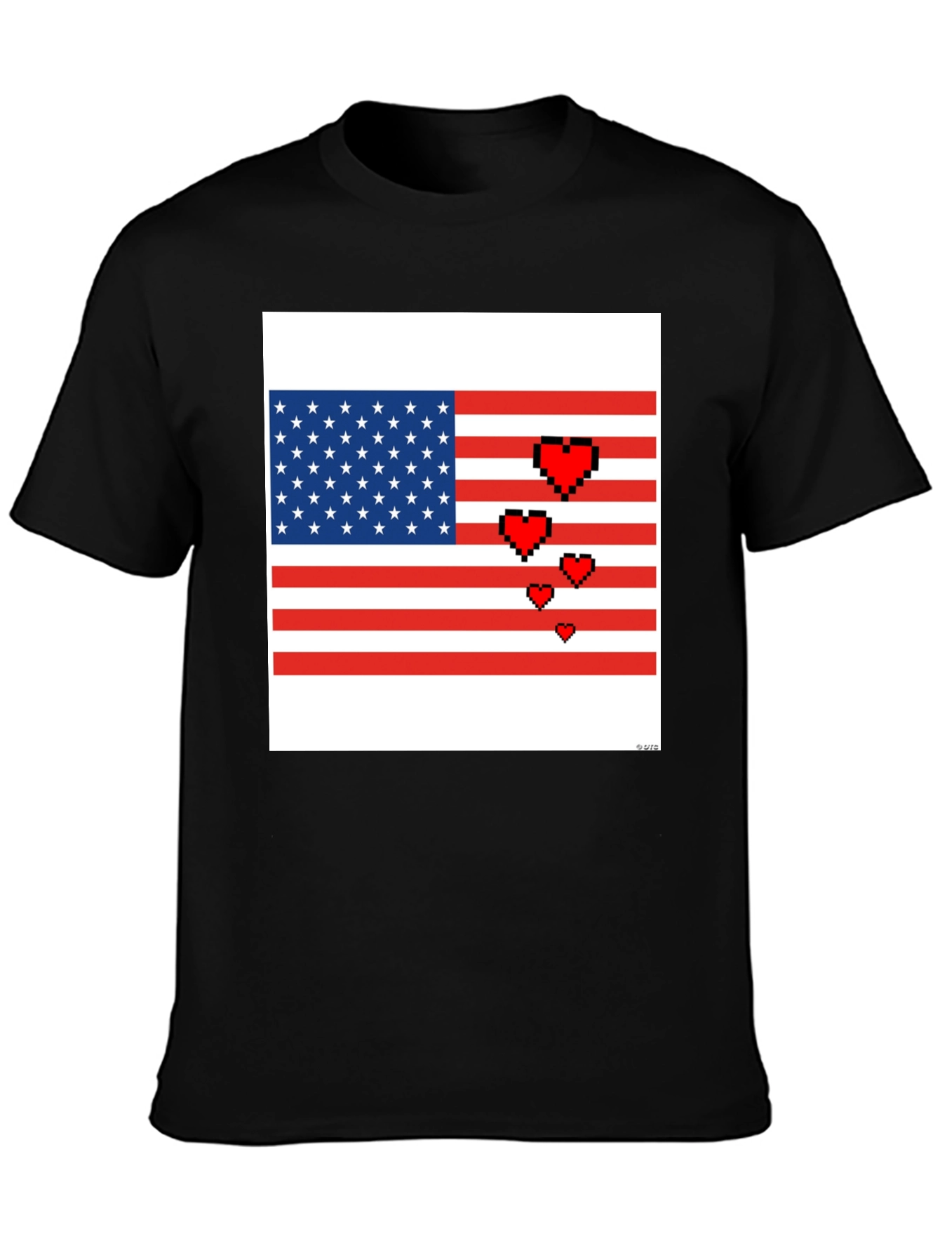 Pixel American Flag Heart T-Shirt