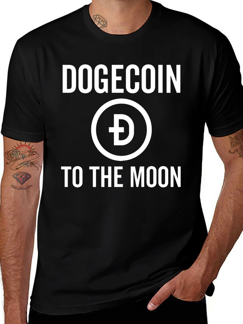 Dogecoin to the Moon Black Graphic Tee