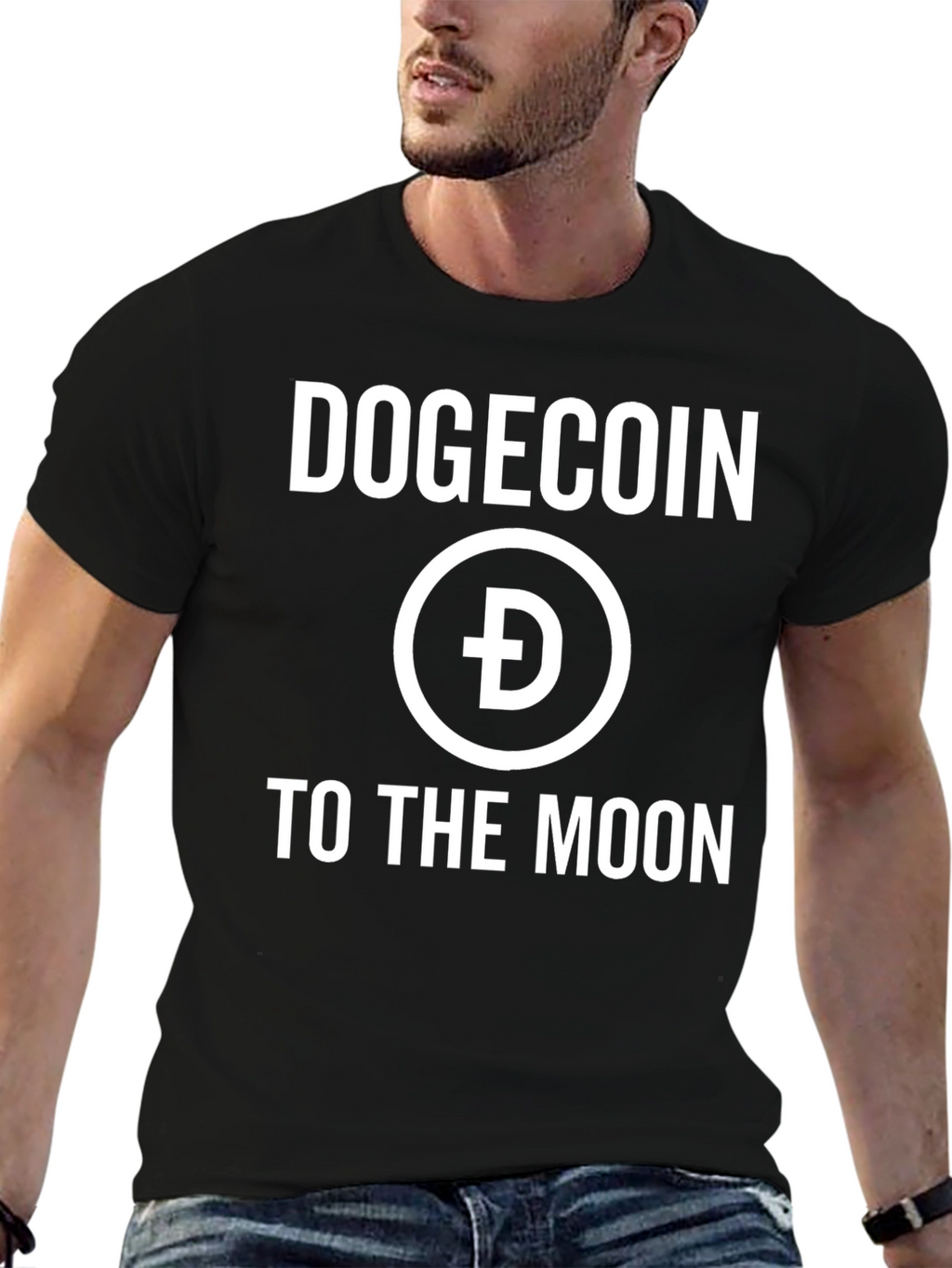 Dogecoin to the Moon Black Graphic Tee
