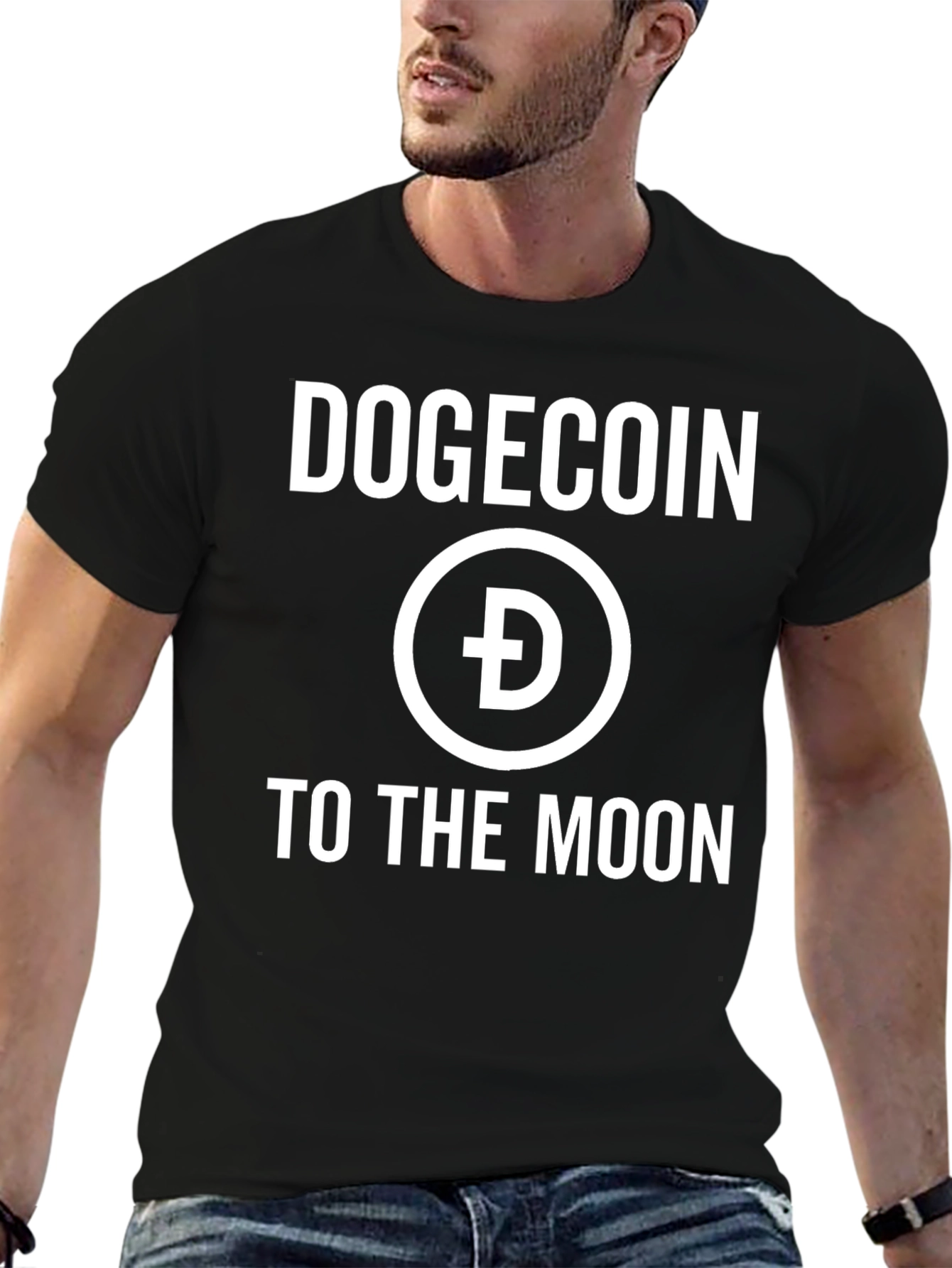 Dogecoin to the Moon Black Graphic Tee