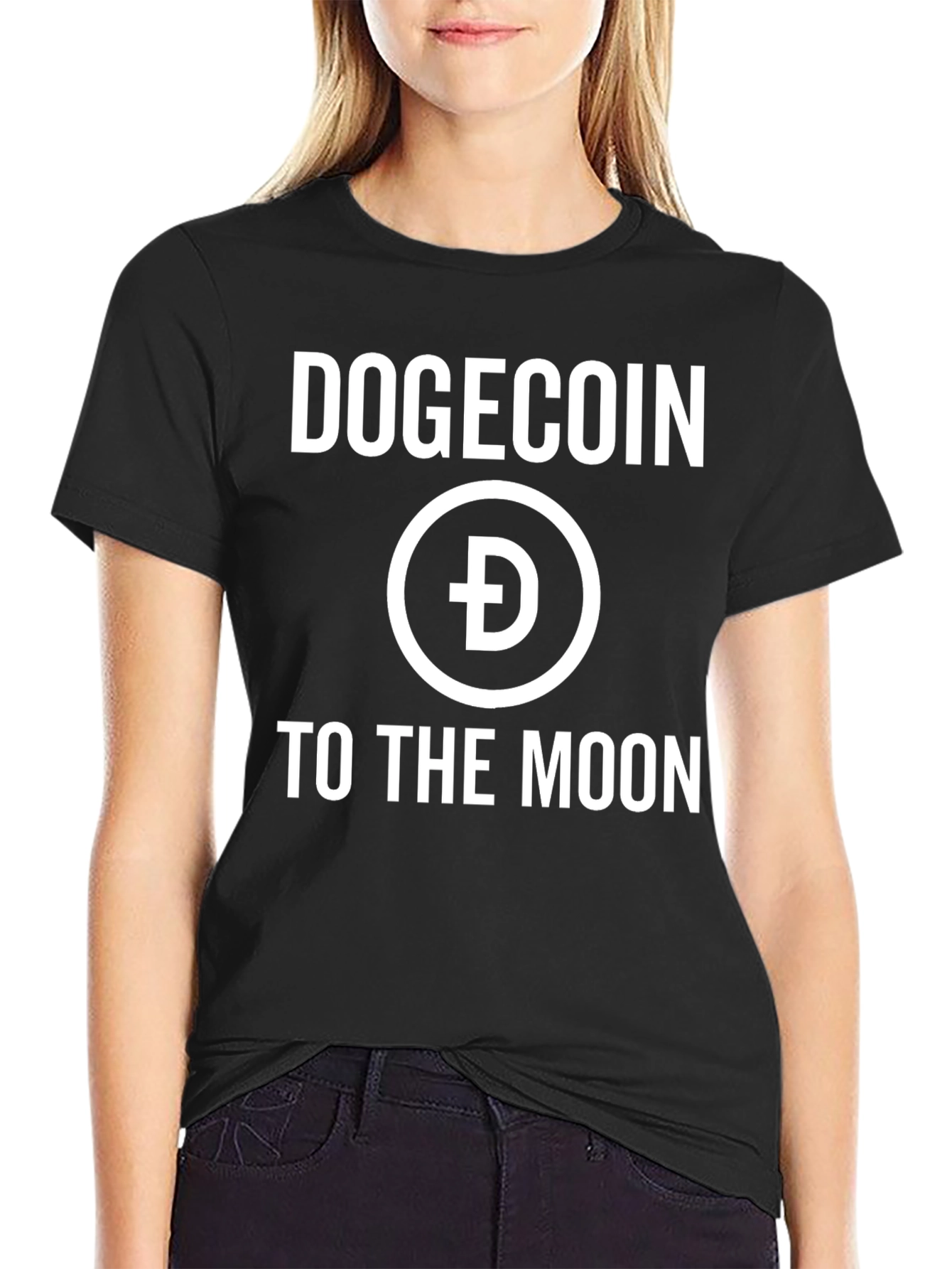 Dogecoin to the Moon Black Graphic Tee