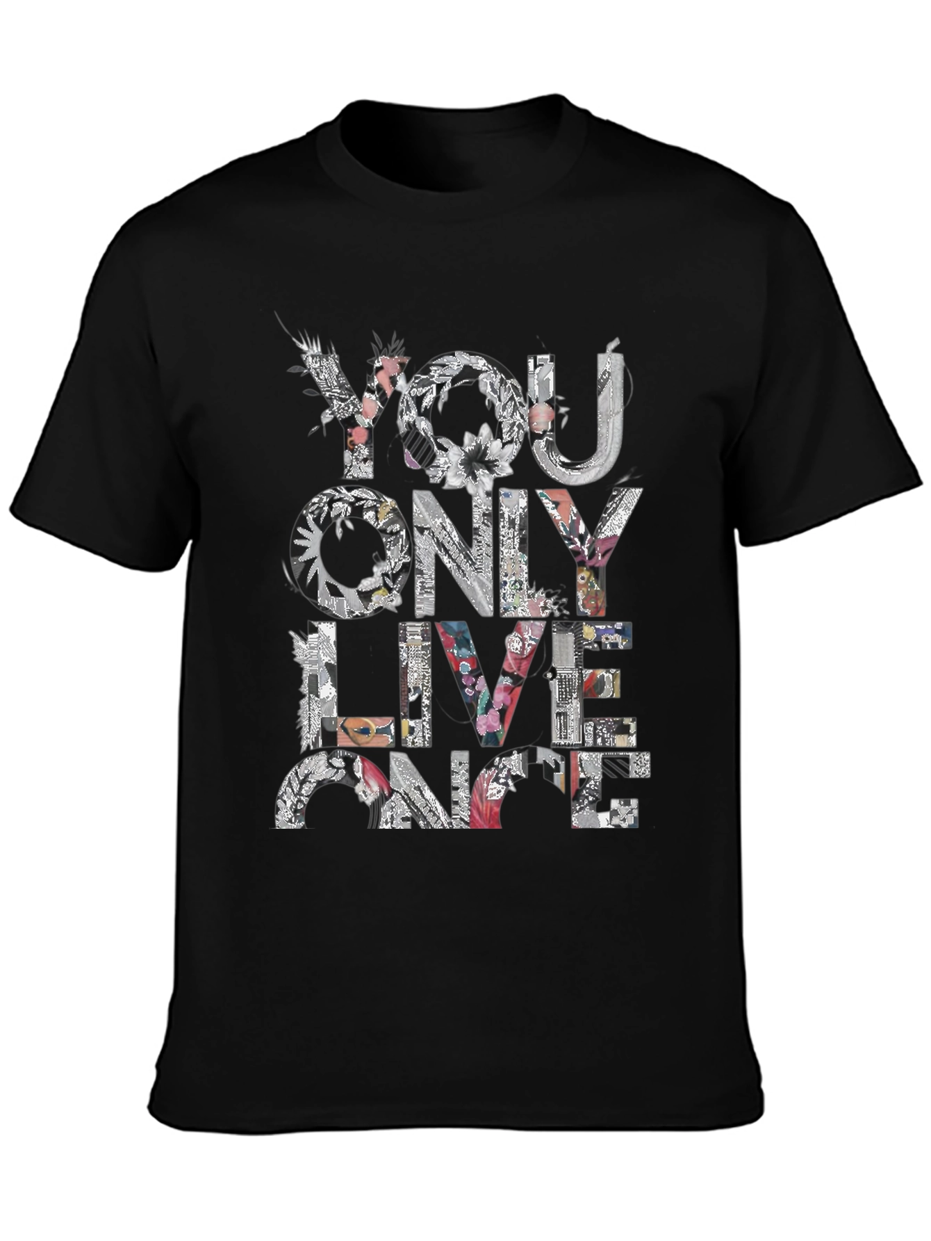 Floral You Only Live Once Black T-Shirt