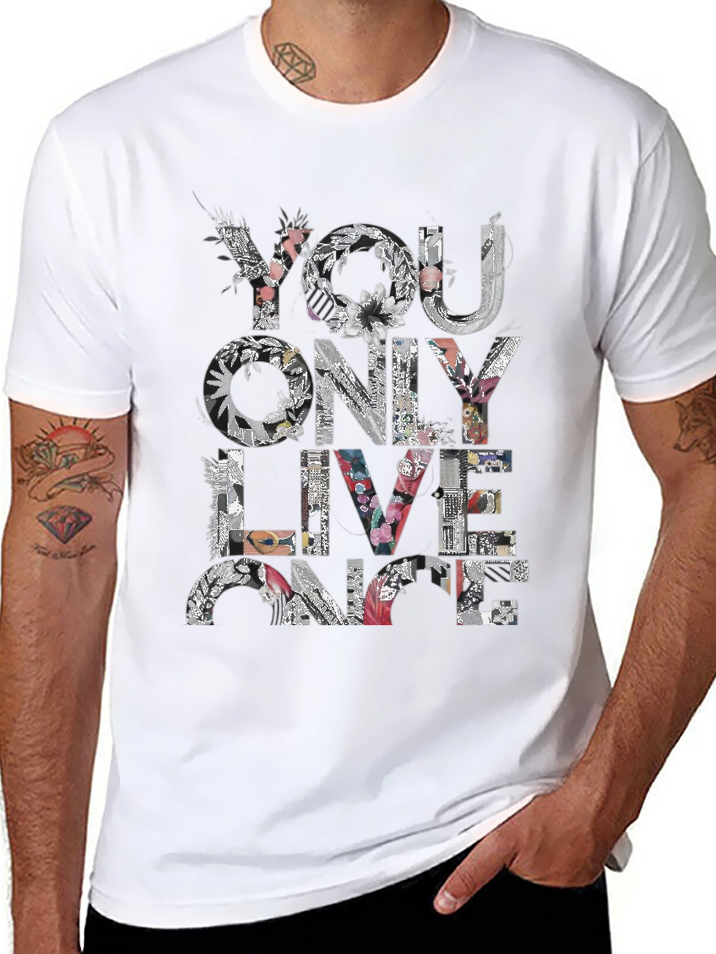 Floral You Only Live Once Black T-Shirt