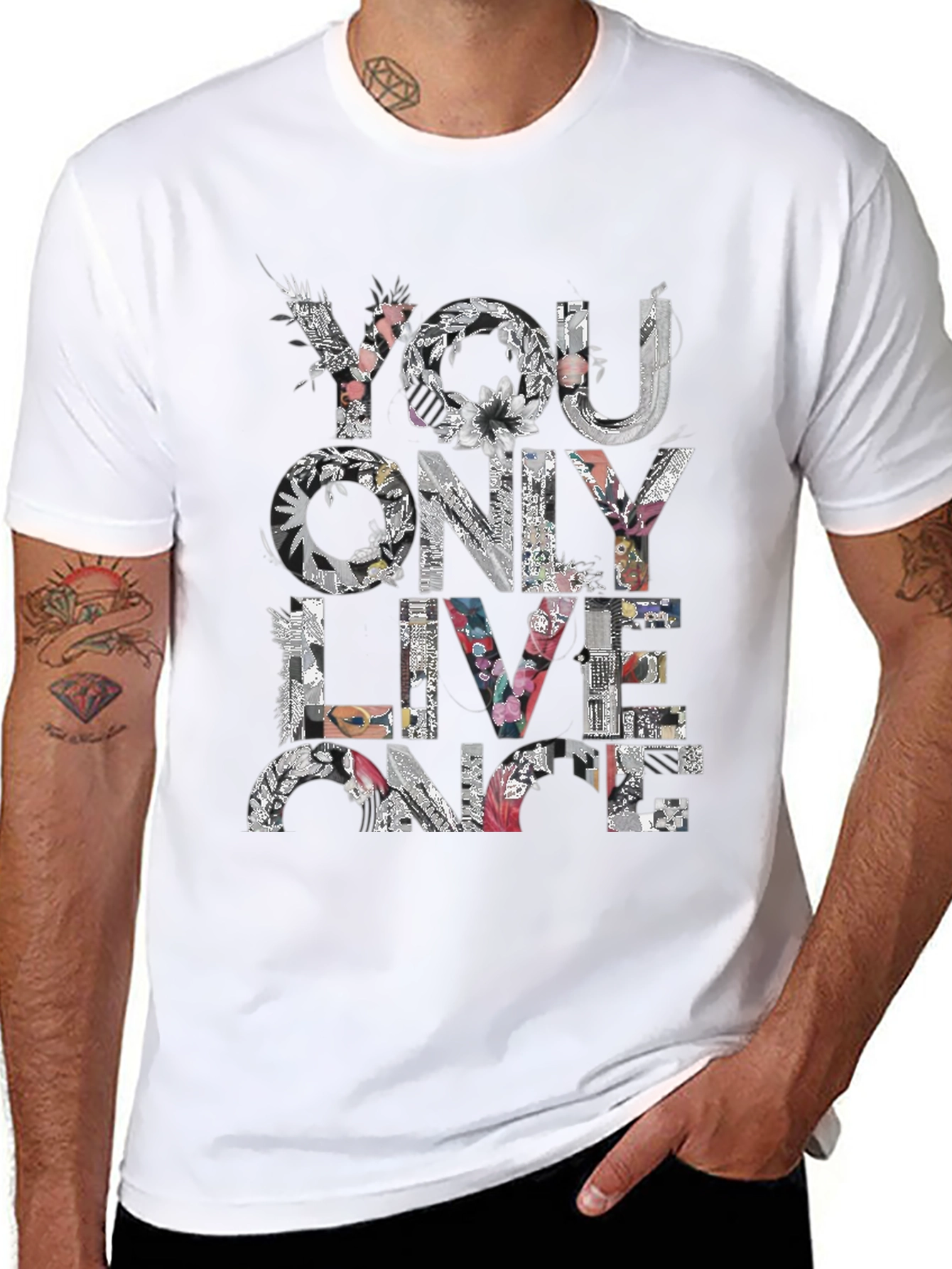 Floral You Only Live Once Black T-Shirt