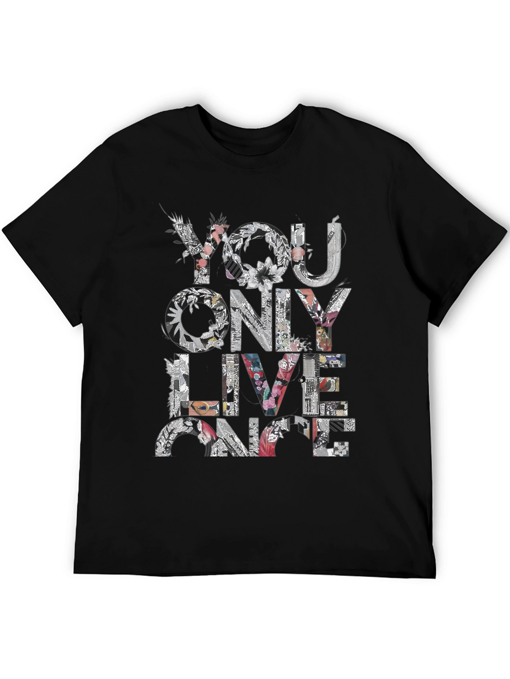 Floral You Only Live Once Black T-Shirt