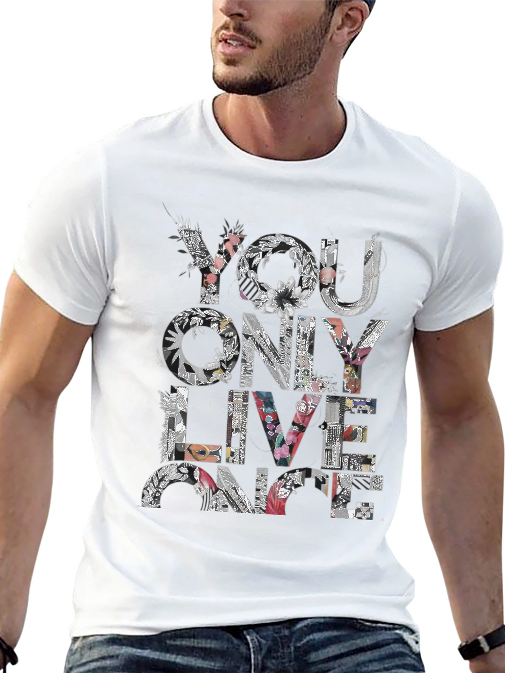 Floral You Only Live Once Black T-Shirt