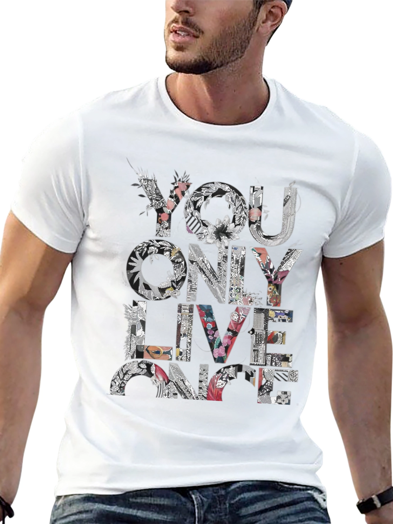 Floral You Only Live Once Black T-Shirt