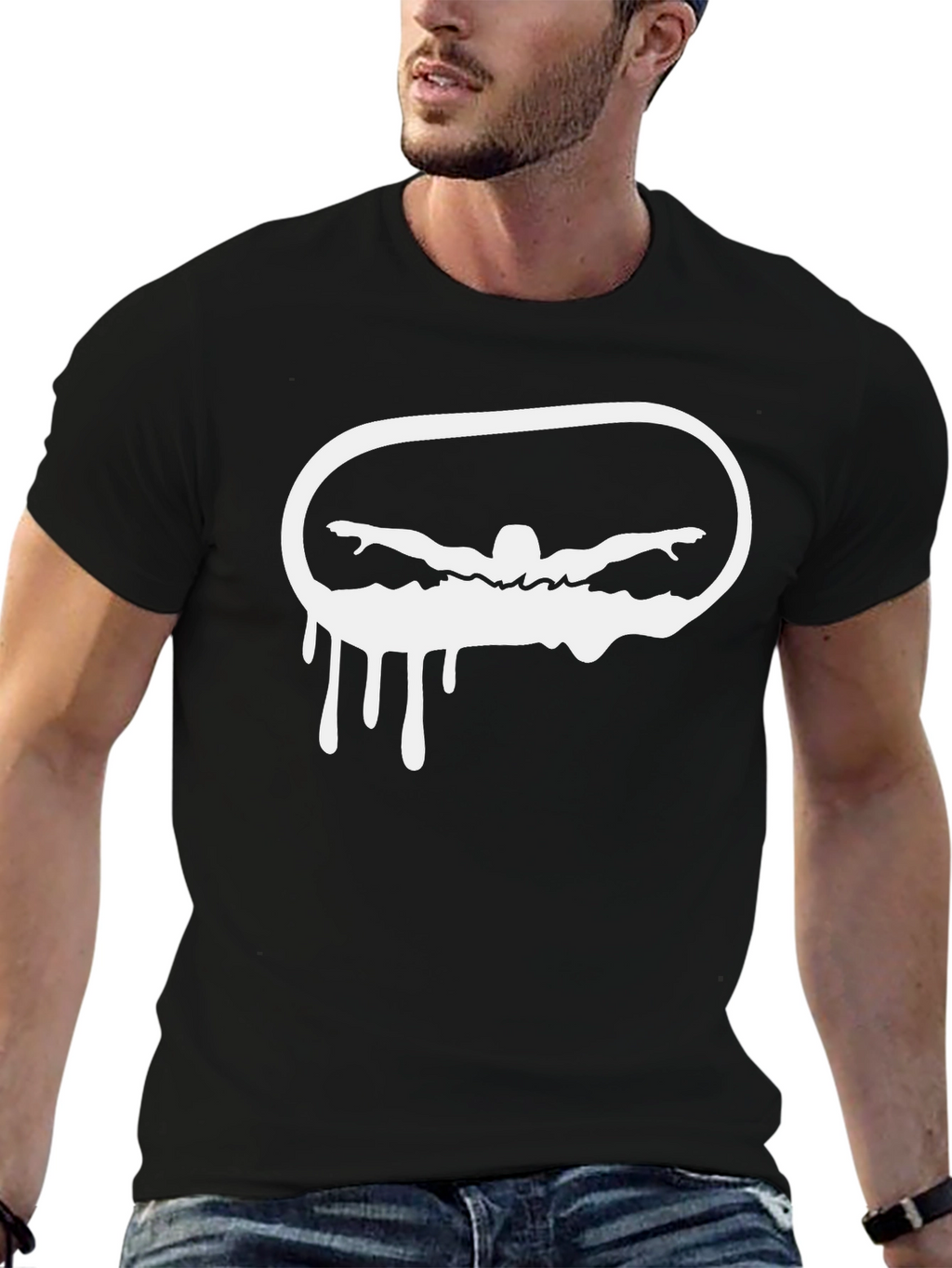 Swimmer Drip Graphic Black T-Shirt