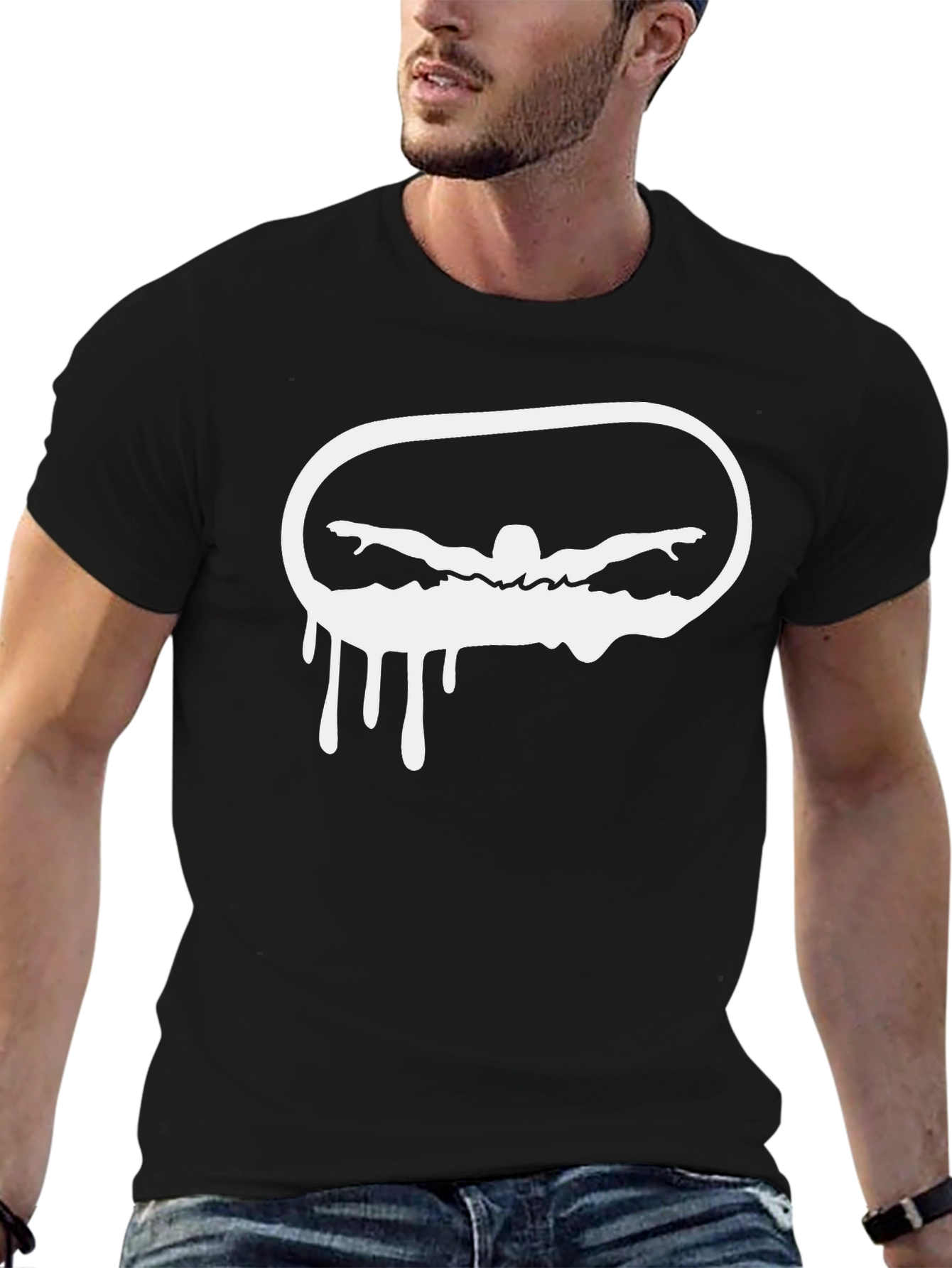 Swimmer Drip Graphic Black T-Shirt
