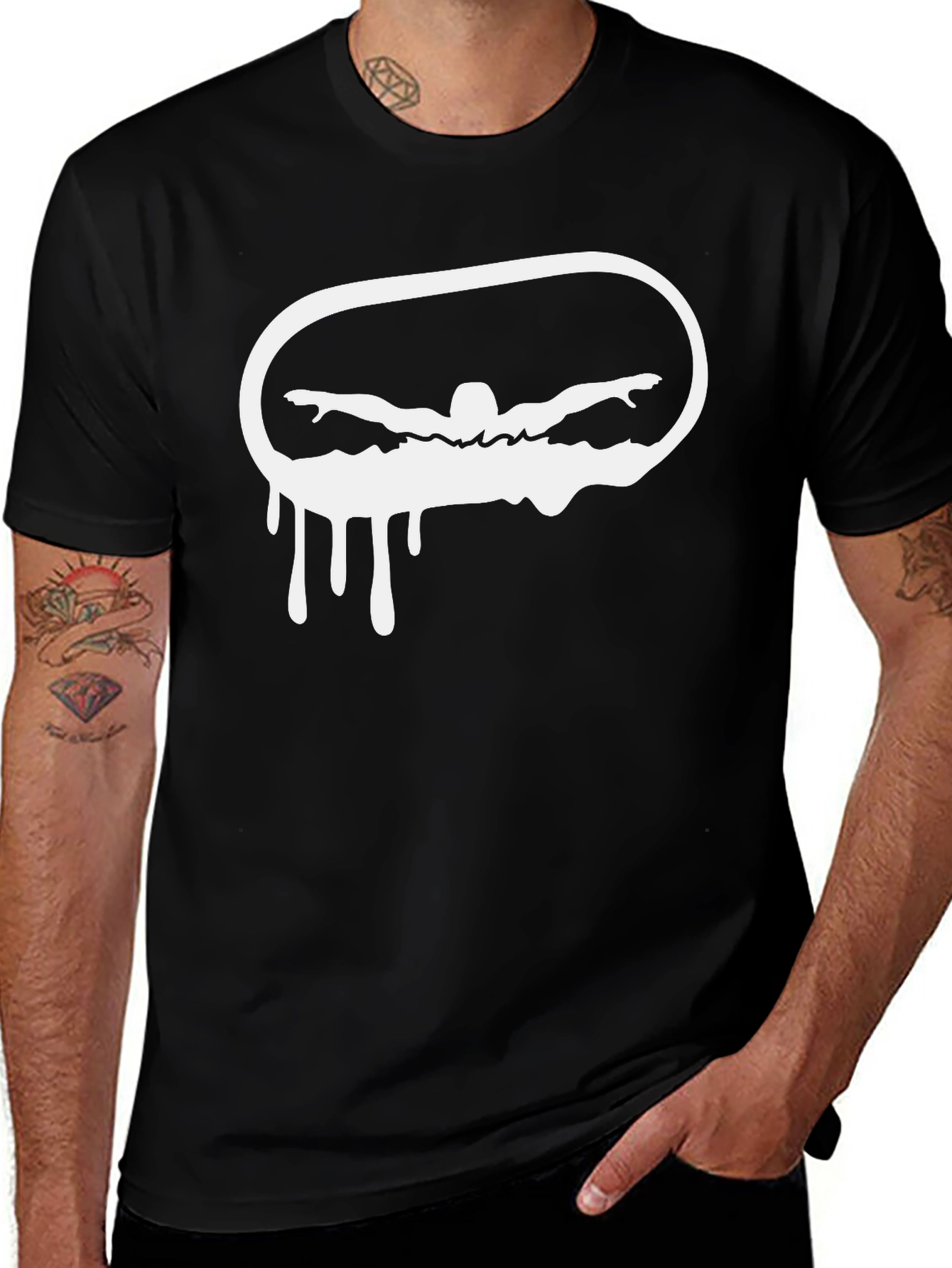 Swimmer Drip Graphic Black T-Shirt
