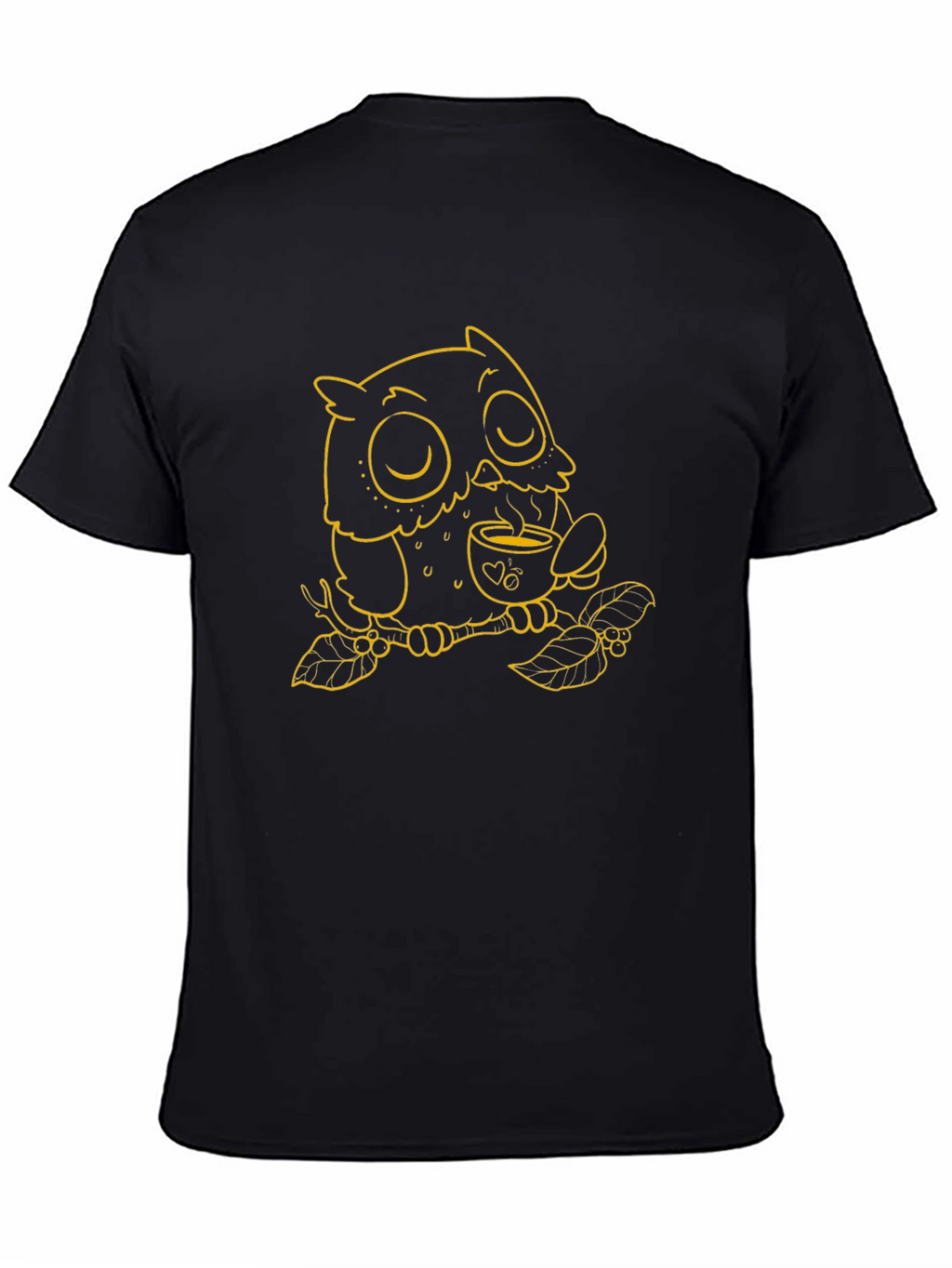 Owl with Coffee T-Shirt - Black