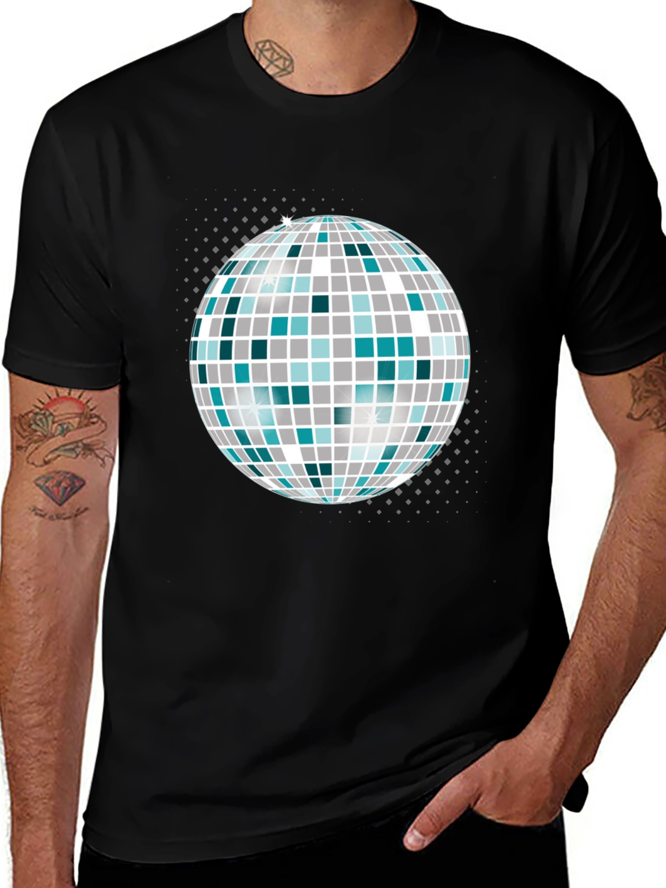 Disco Ball Graphic Tee - Black Cotton T-Shirt