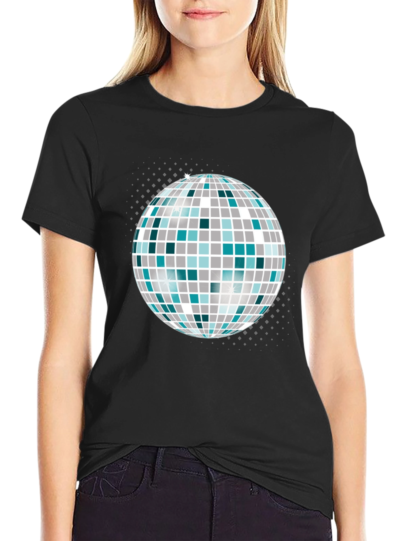 Disco Ball Graphic Tee - Black Cotton T-Shirt