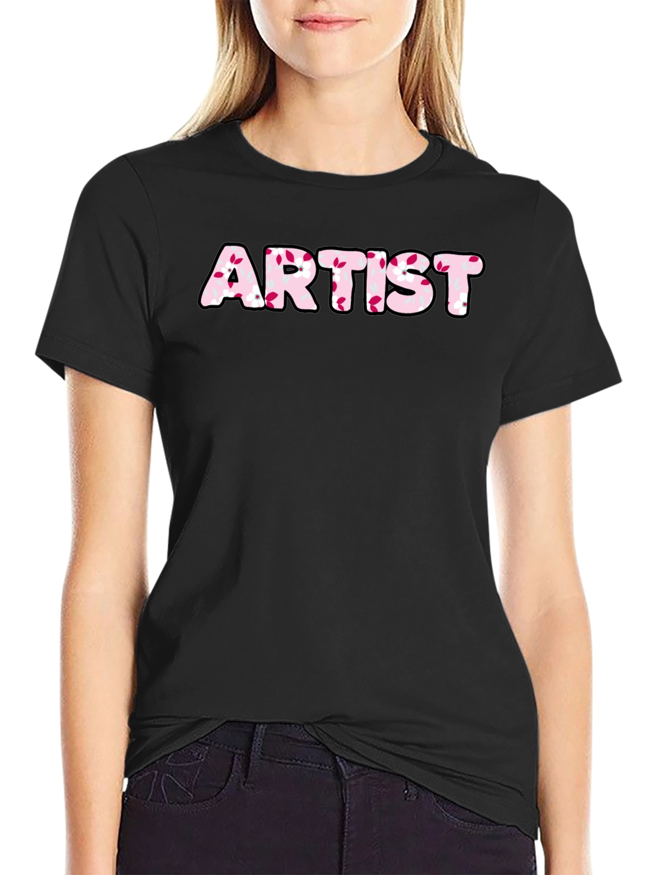 Artist Floral Print Black Tee