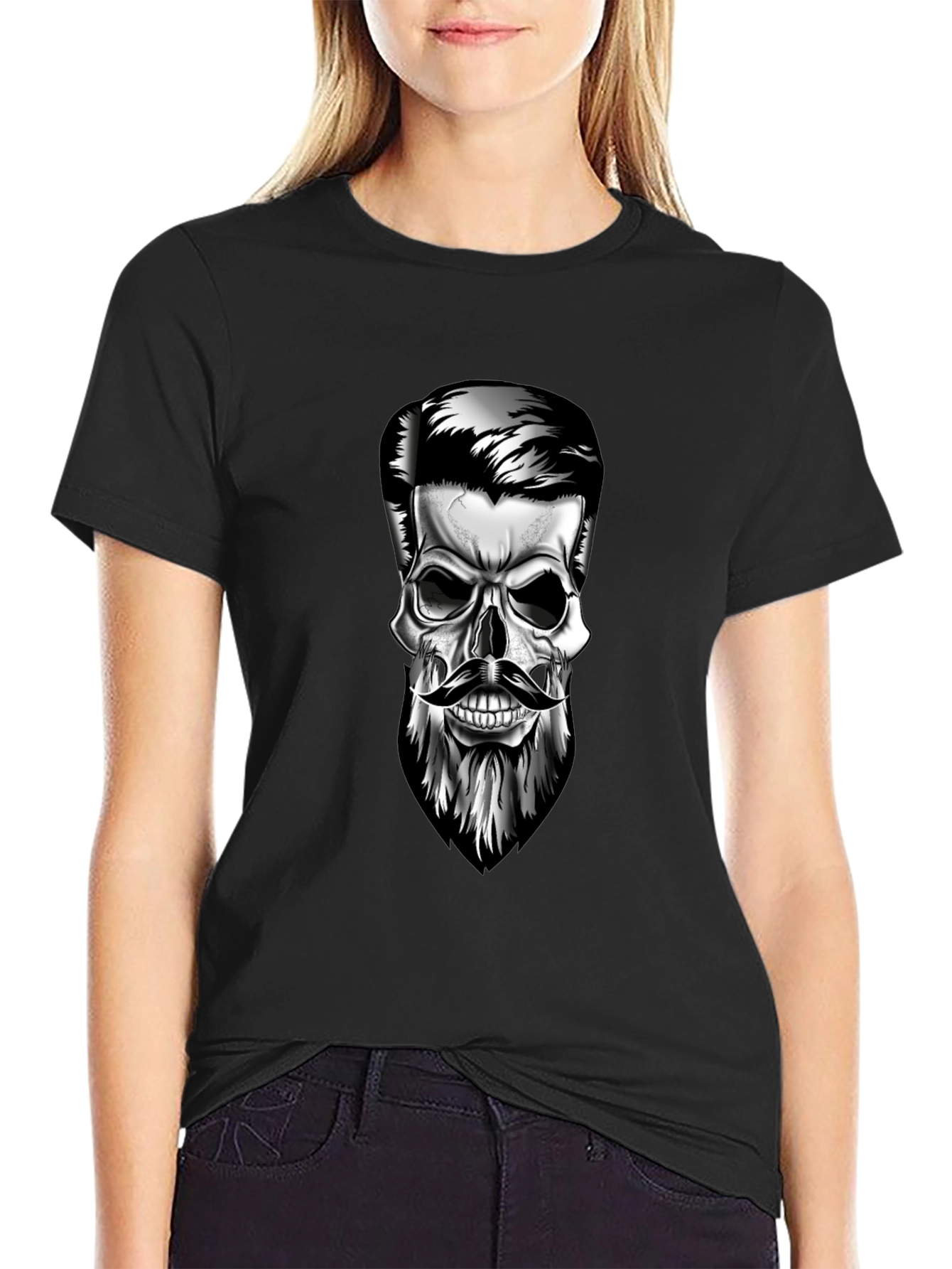 Skull with Beard Graphic T-Shirt - Stylish Mens Tee