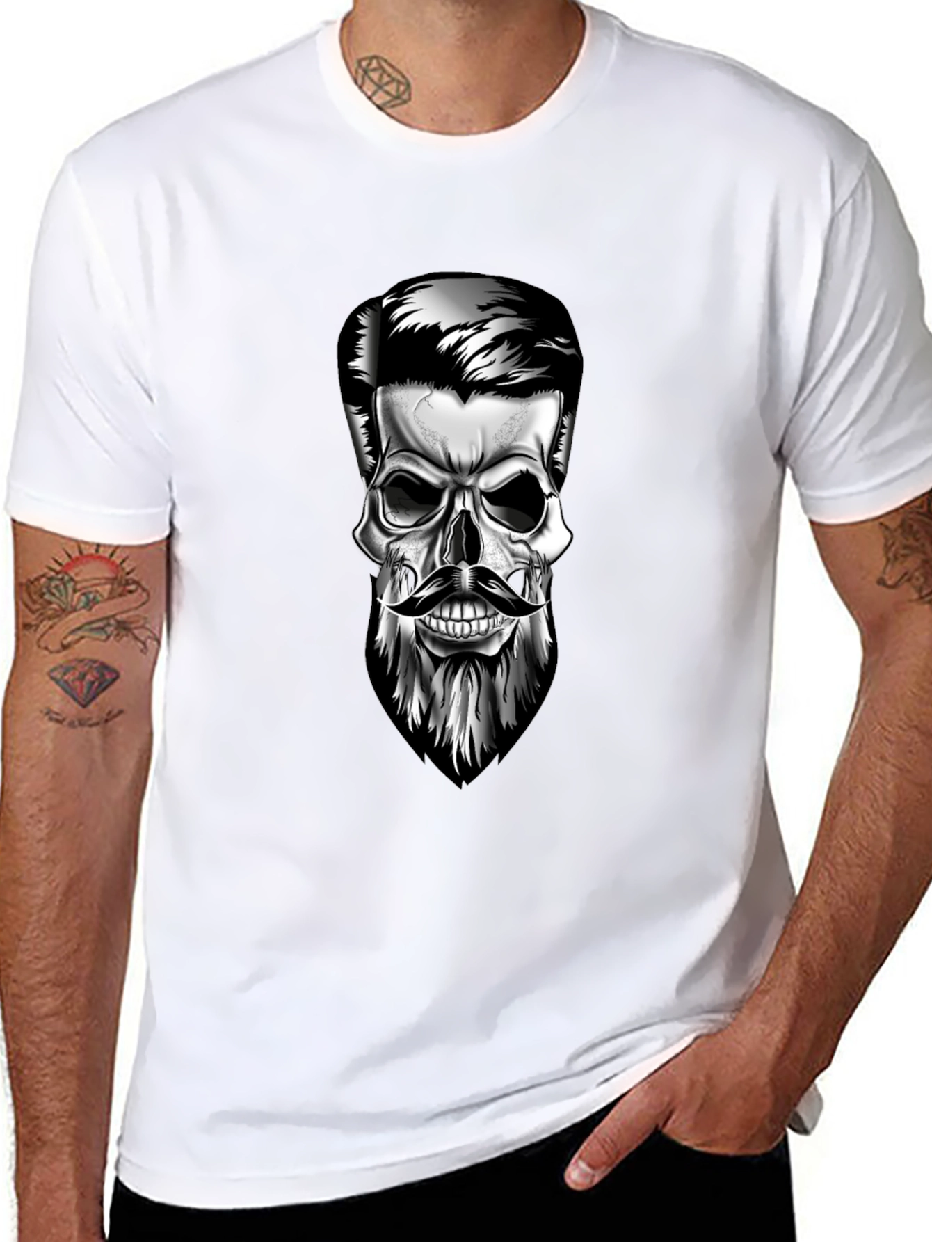 Skull with Beard Graphic T-Shirt - Stylish Mens Tee