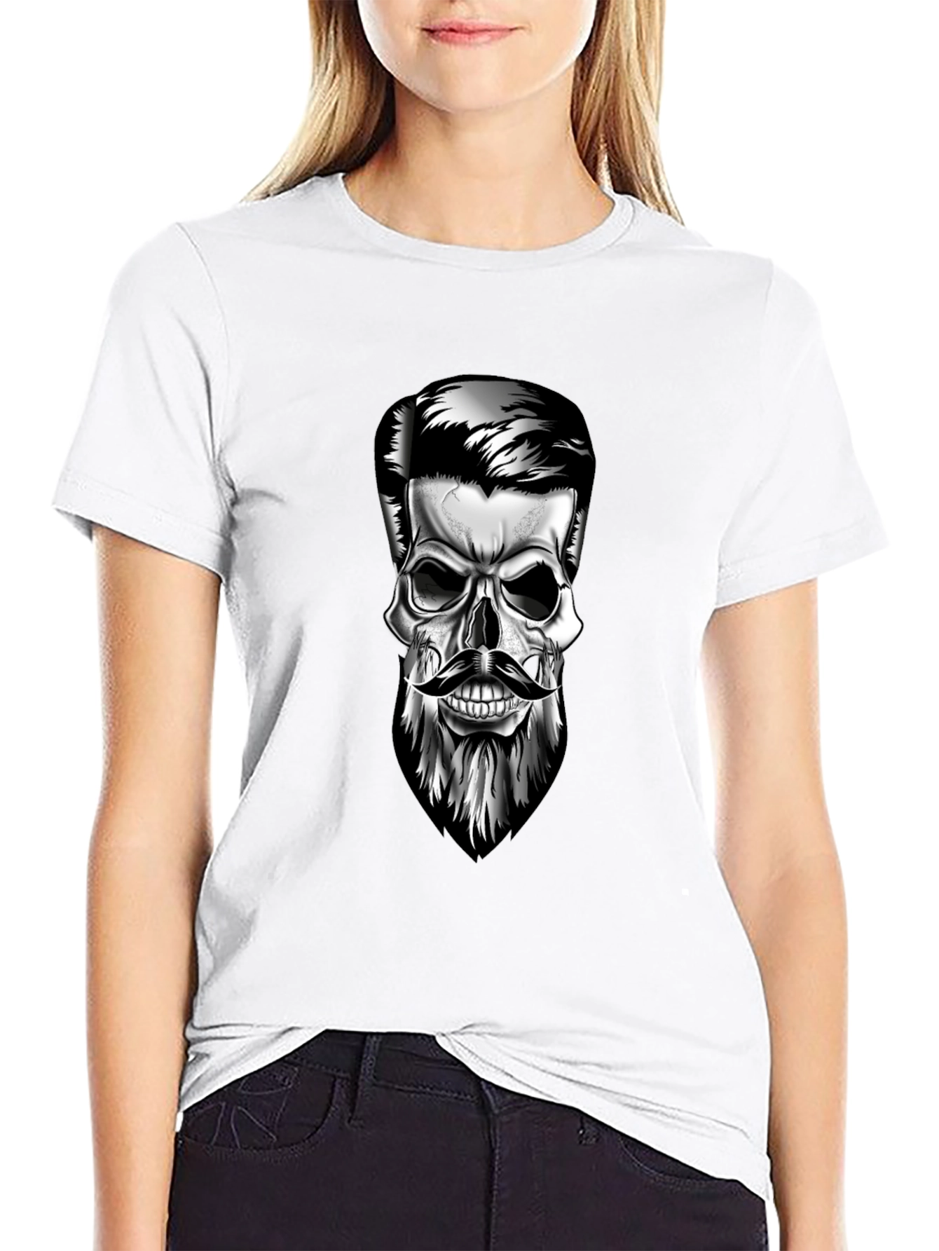 Skull with Beard Graphic T-Shirt - Stylish Mens Tee