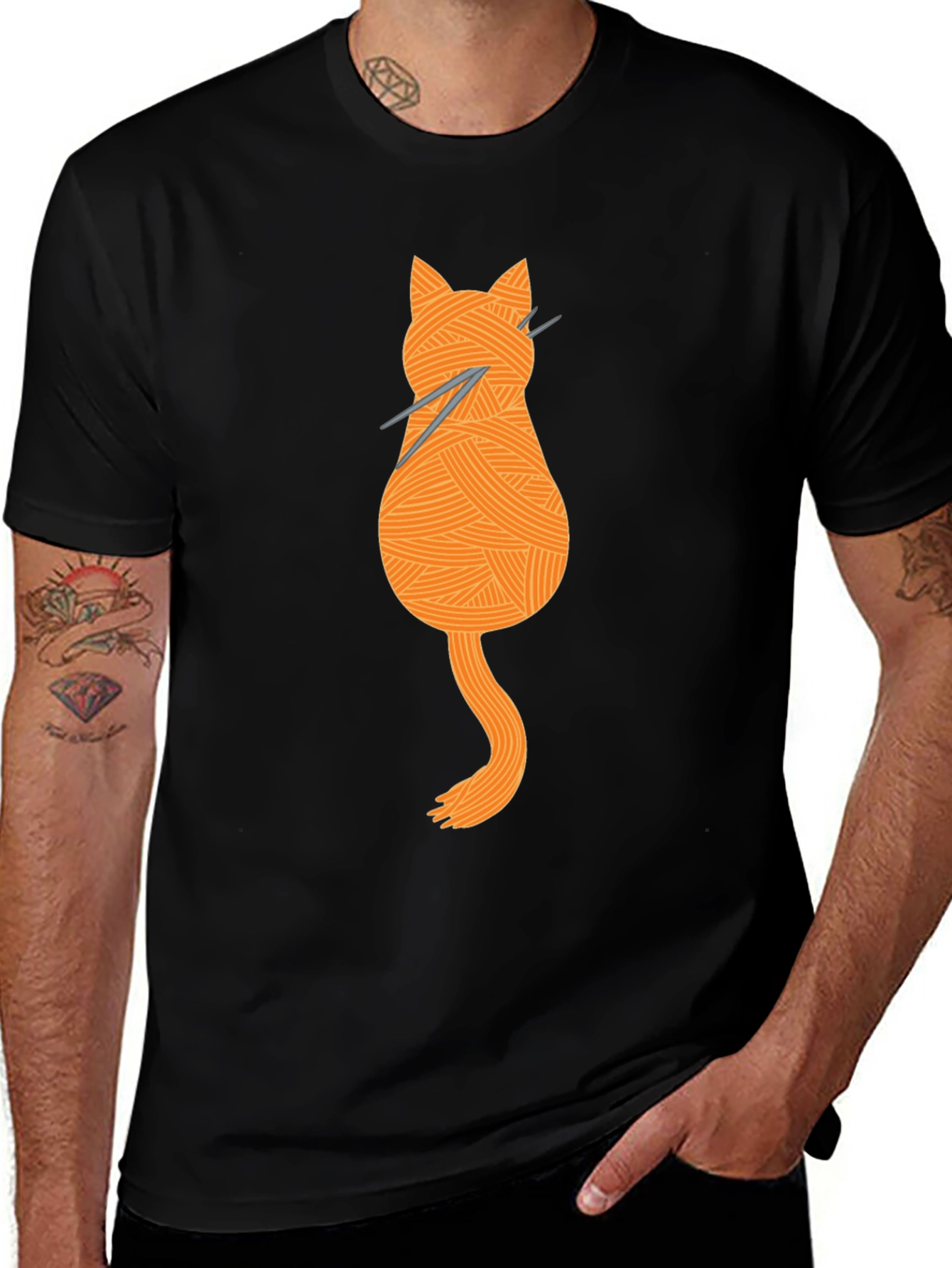 Knitting Cat Tee - Yarn Lovers Graphic T-Shirt