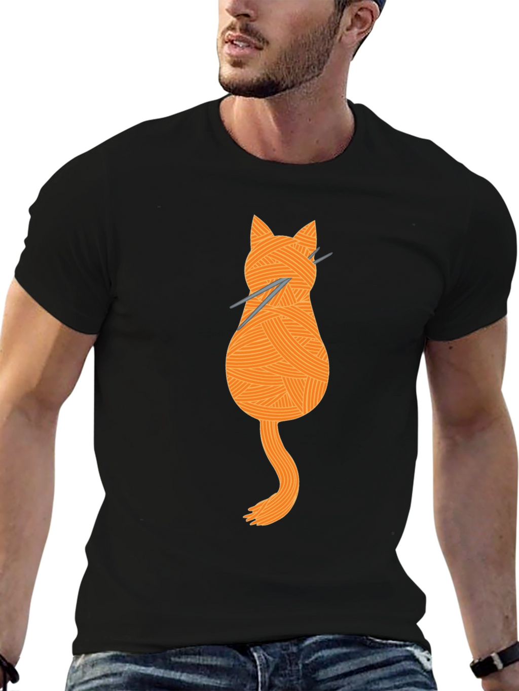 Knitting Cat Tee - Yarn Lovers Graphic T-Shirt