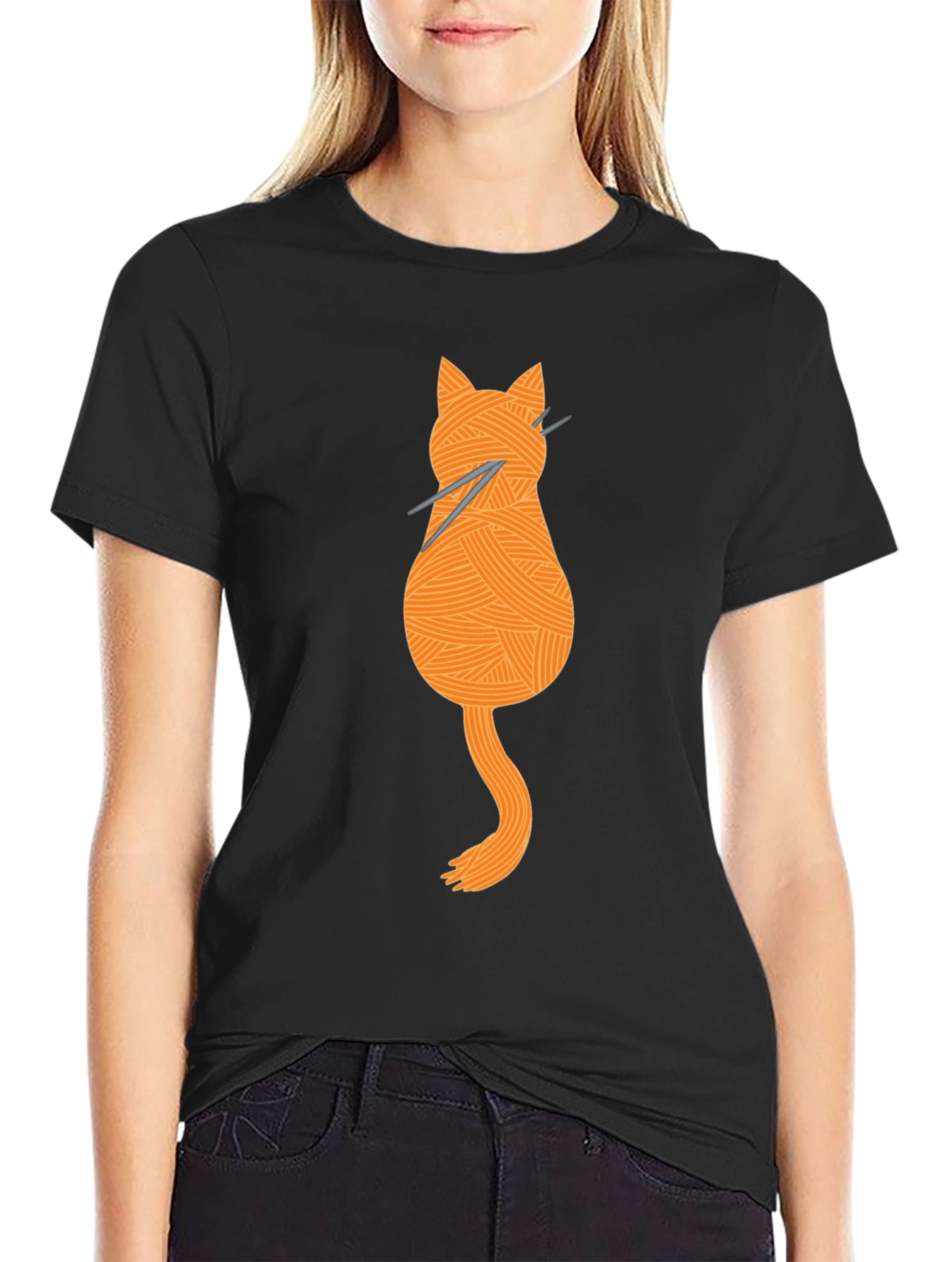 Knitting Cat Tee - Yarn Lovers Graphic T-Shirt