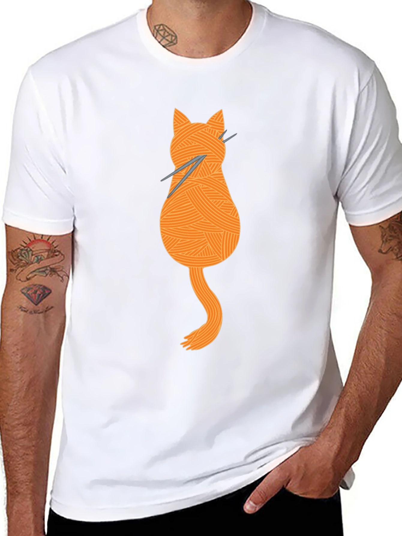 Knitting Cat Tee - Yarn Lovers Graphic T-Shirt