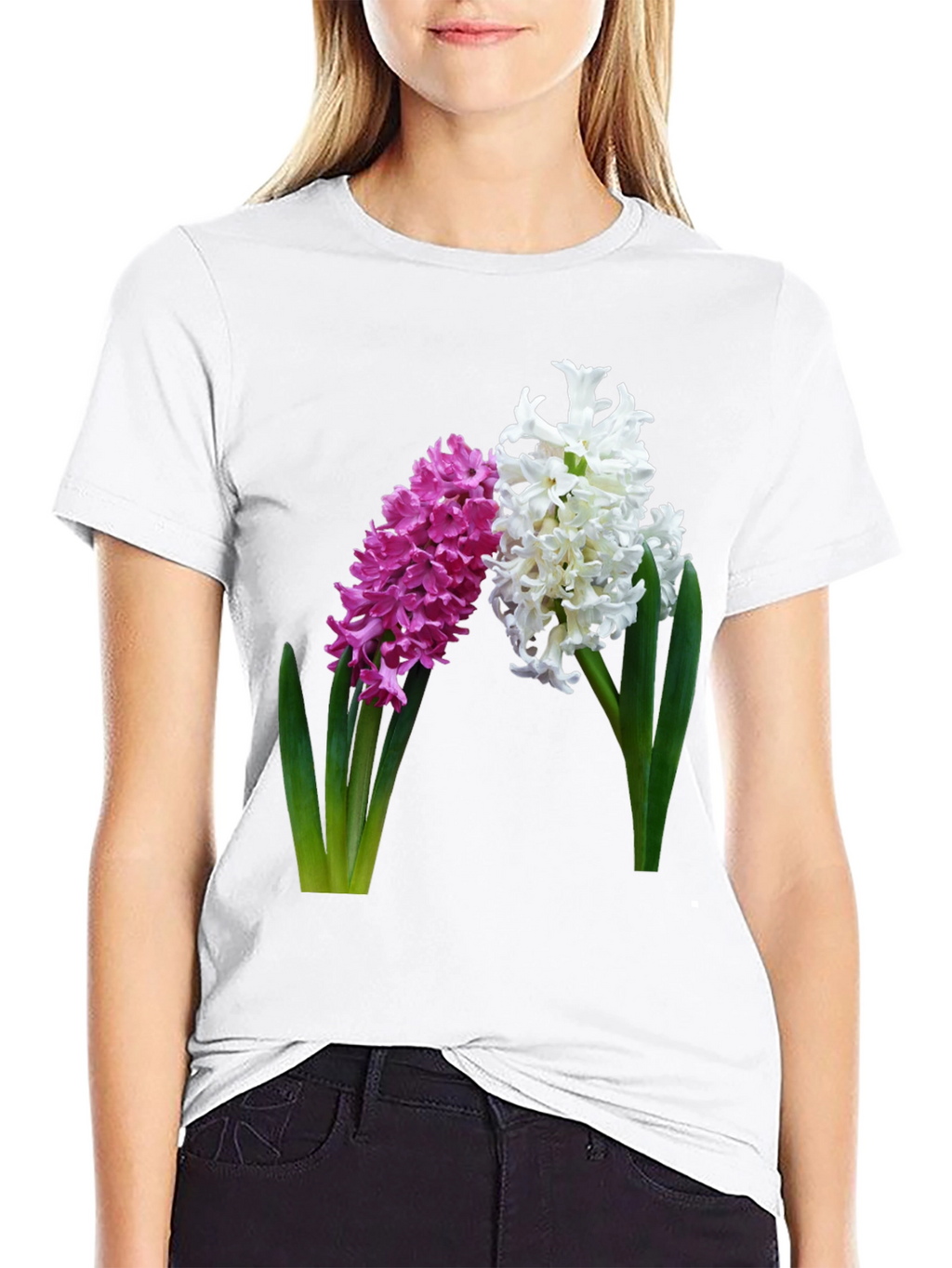 Floral Hyacinth Print Black T-Shirt