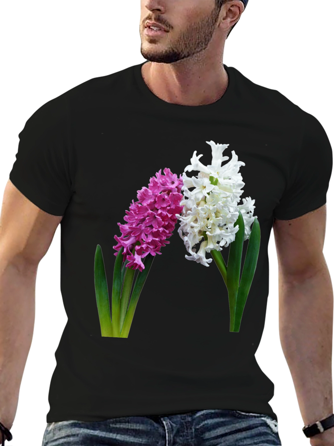 Floral Hyacinth Print Black T-Shirt