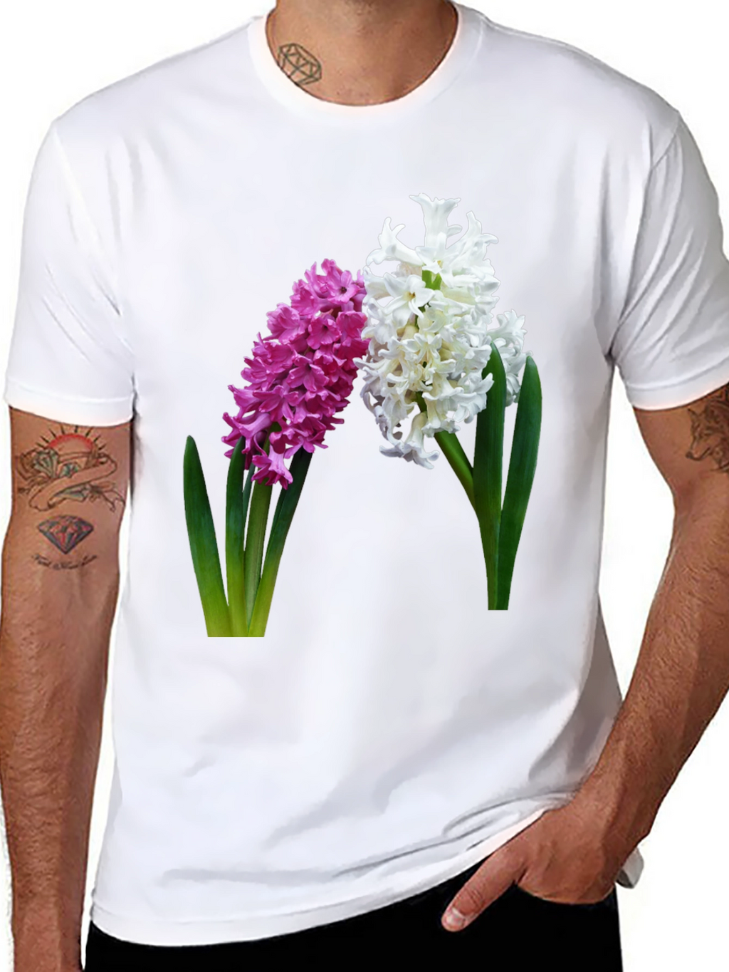 Floral Hyacinth Print Black T-Shirt
