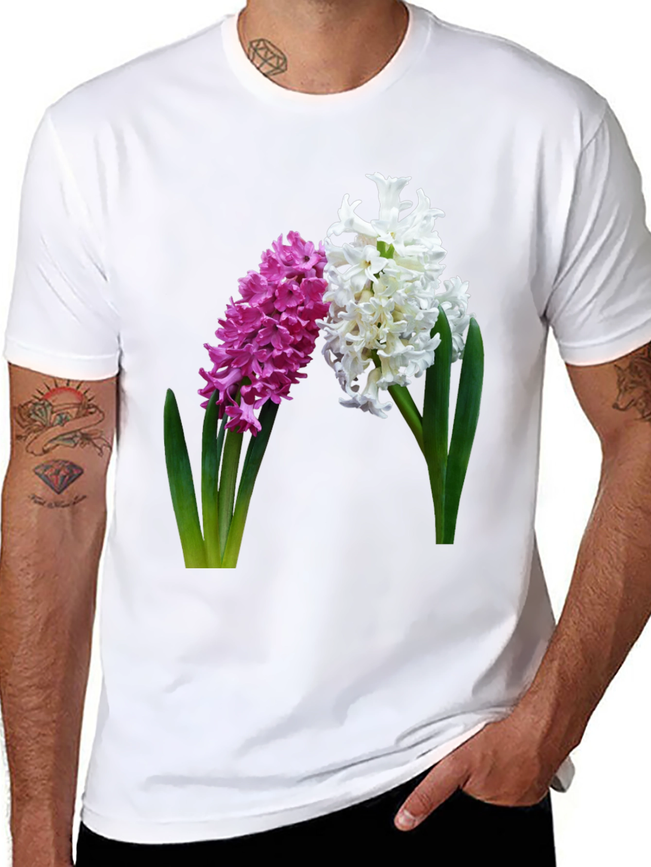 Floral Hyacinth Print Black T-Shirt
