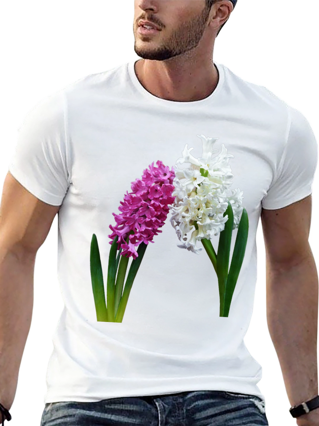 Floral Hyacinth Print Black T-Shirt