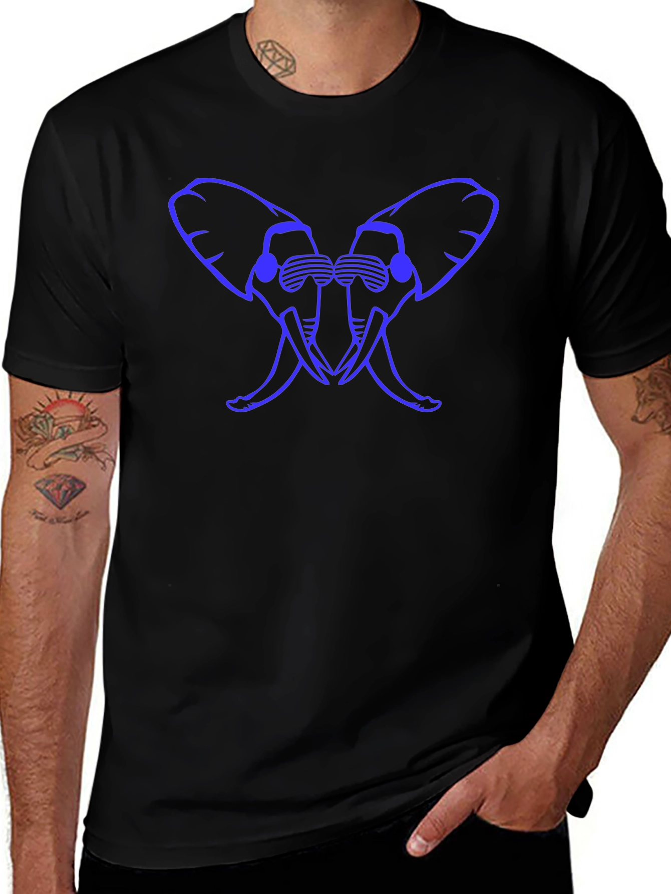 Cool Elephant Silhouette Graphic Tee - Black Cotton