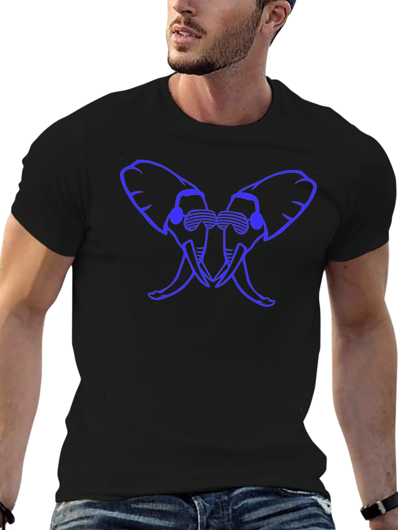 Cool Elephant Silhouette Graphic Tee - Black Cotton