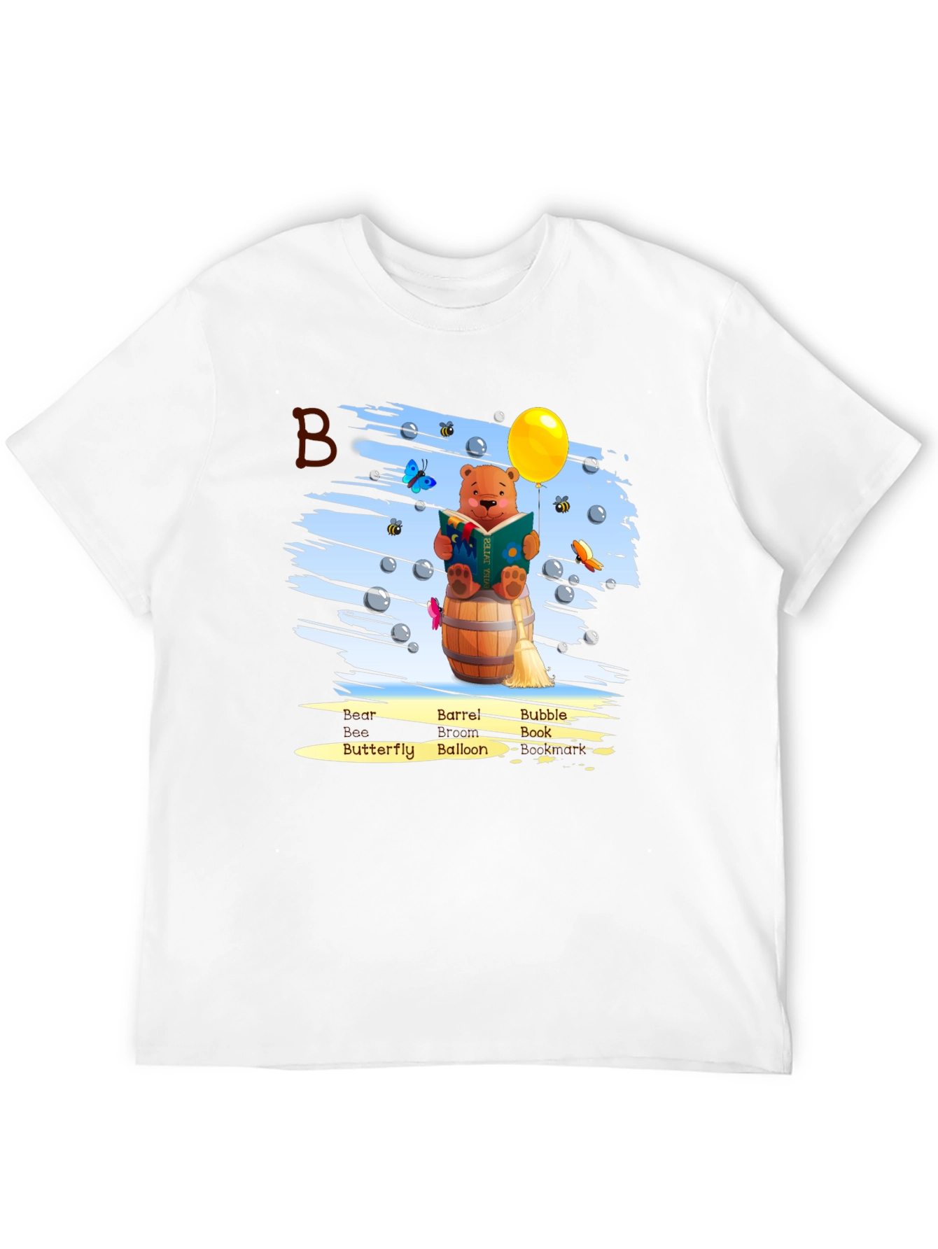 Bear Reading Book on Barrel T-Shirt