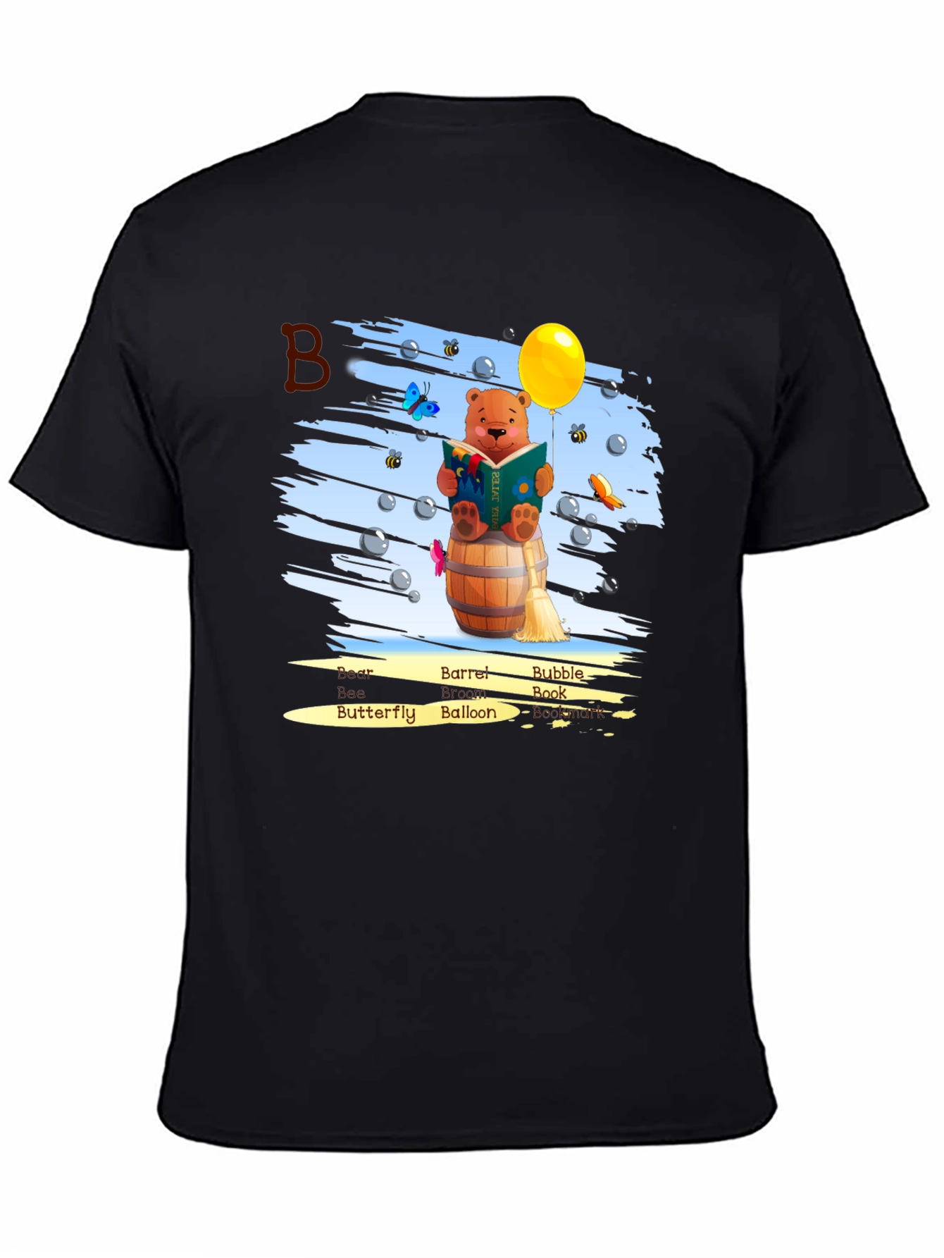 Bear Reading Book on Barrel T-Shirt