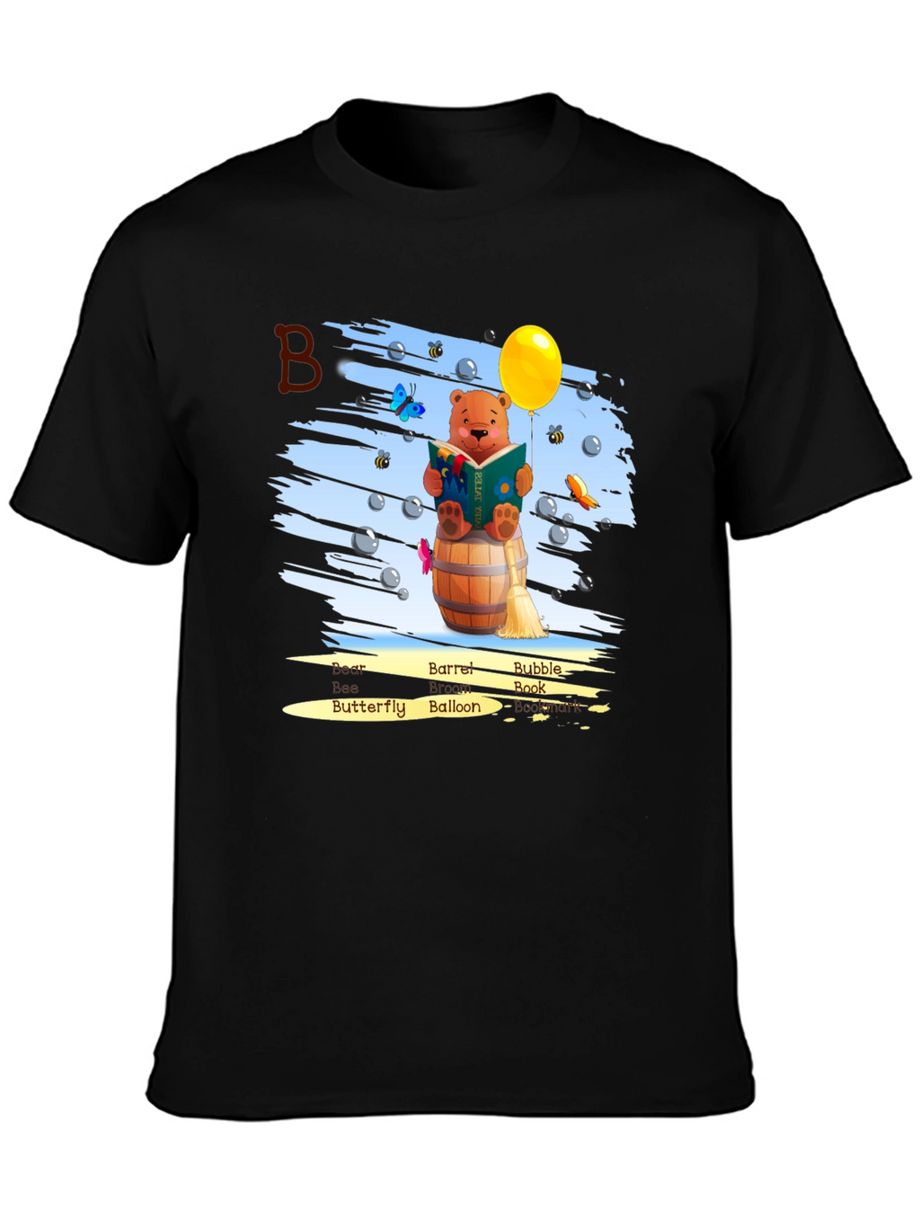 Bear Reading Book on Barrel T-Shirt