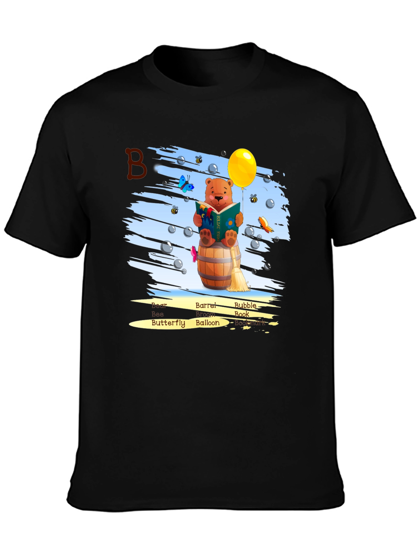 Bear Reading Book on Barrel T-Shirt