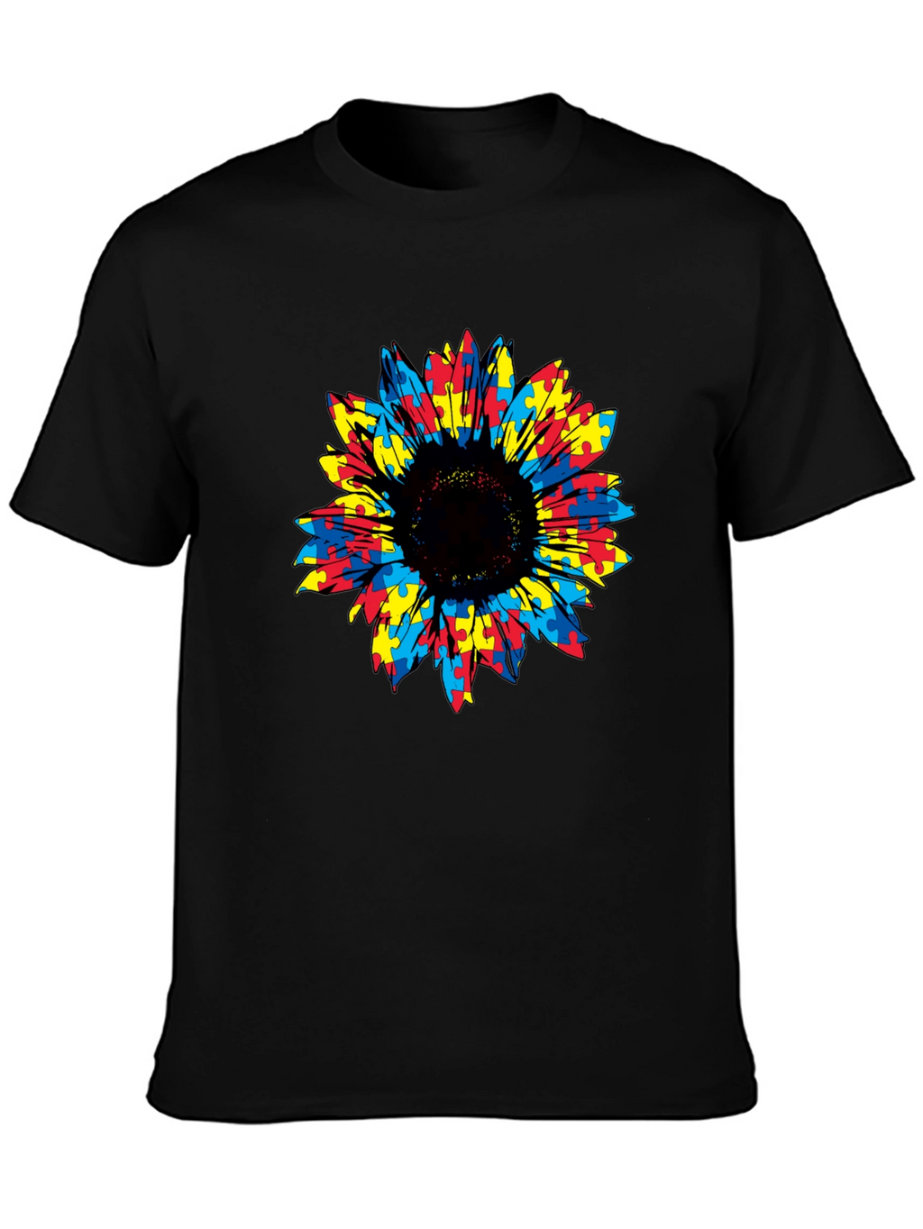 Autism Awareness Sunflower Puzzle Piece Graphic Tee
