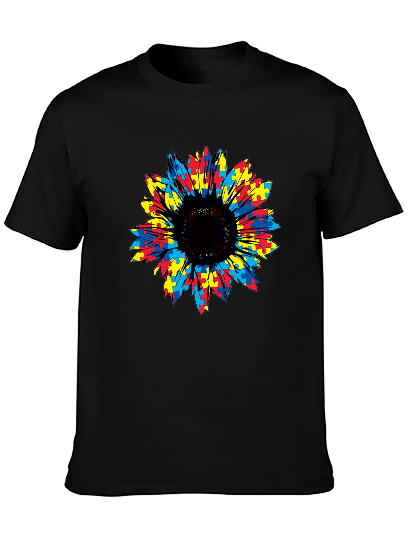 Autism Awareness Sunflower Puzzle Piece Graphic Tee