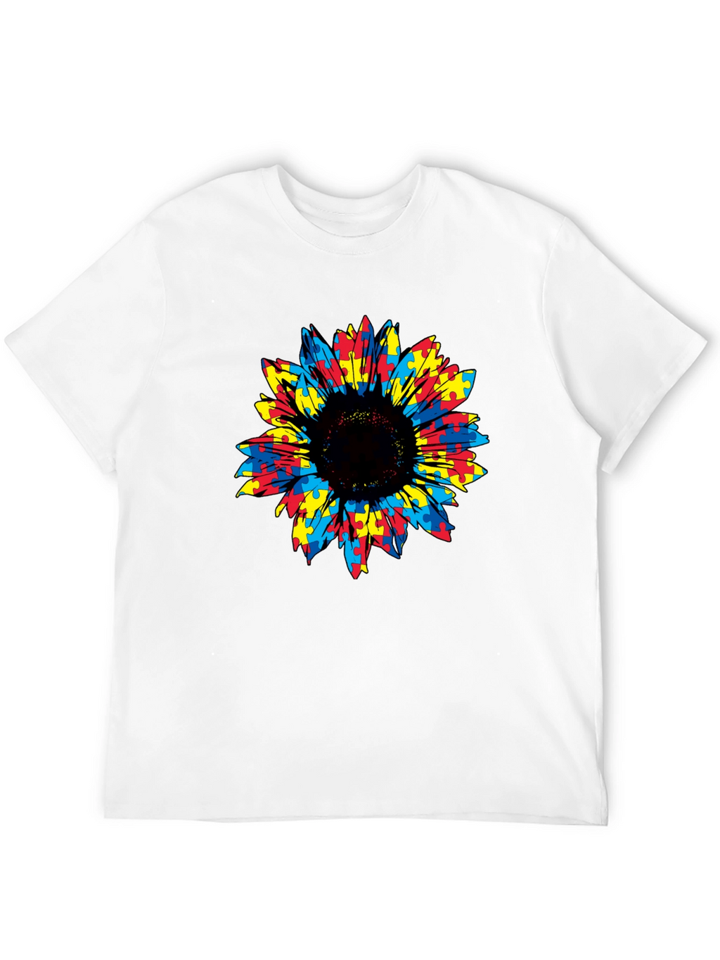 Autism Awareness Sunflower Puzzle Piece Graphic Tee